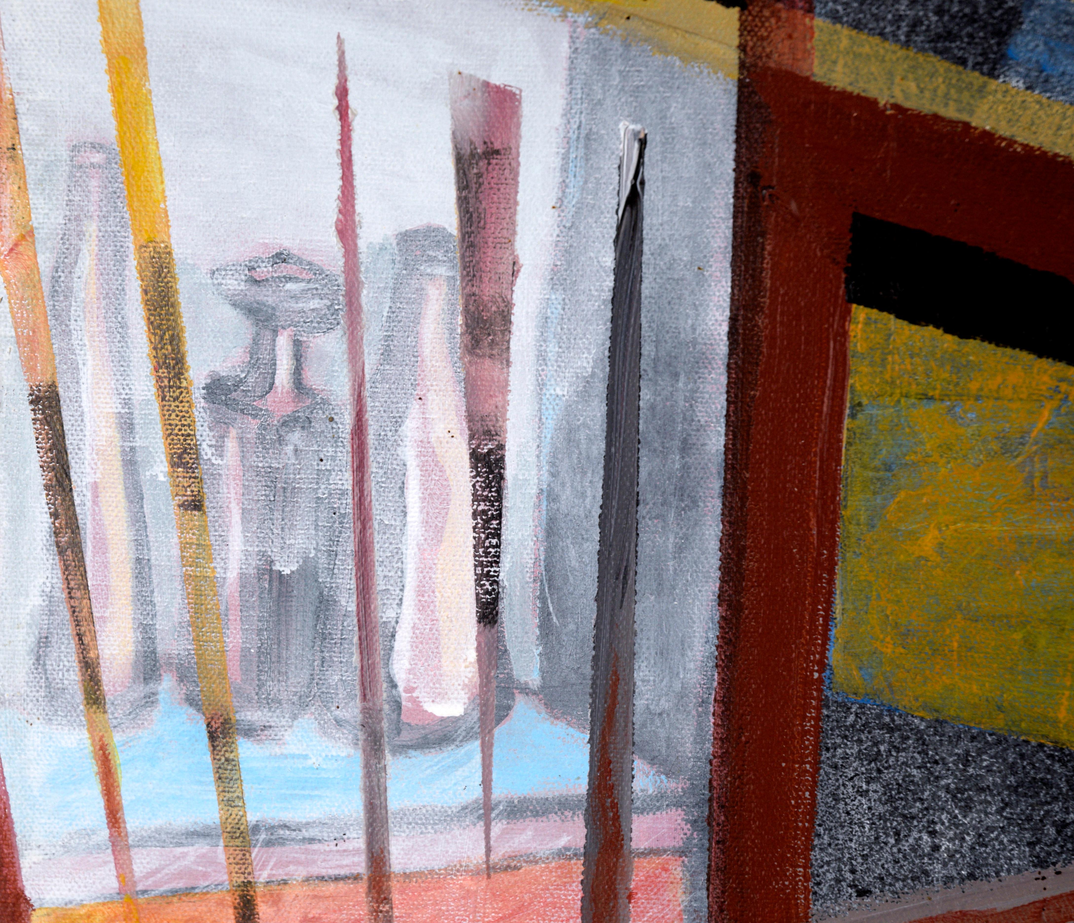 Composition géométrique abstraite avec bouteilles en acrylique sur toile

Abstrait géométrique audacieux d'un artiste inconnu (20e siècle). Les formes rectilignes se superposent, créant une impression d'espace architectural abstrait. La pièce est