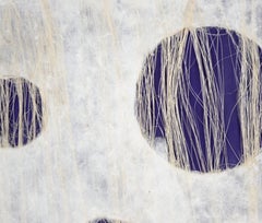 Abstract Geometric Composition with Paper, Fibers, and Acrylic on Canvas (Blue)