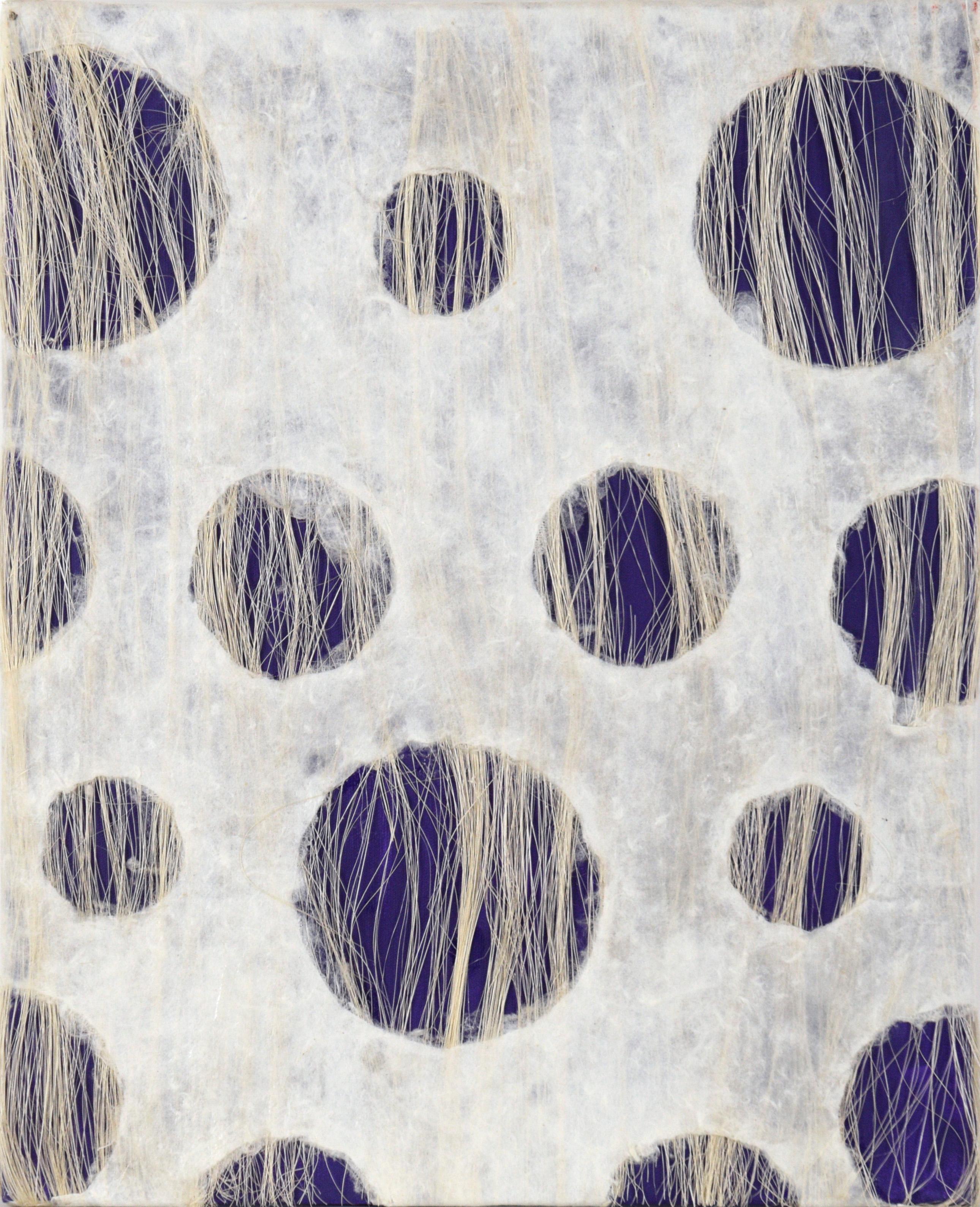 Abstract Painting Unknown - Composition géométrique abstraite avec papier, fibres et acrylique sur toile (bleu)