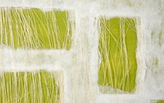 Abstract Geometric Composition with Paper, Fibers, and Acrylic on Canvas (Green)