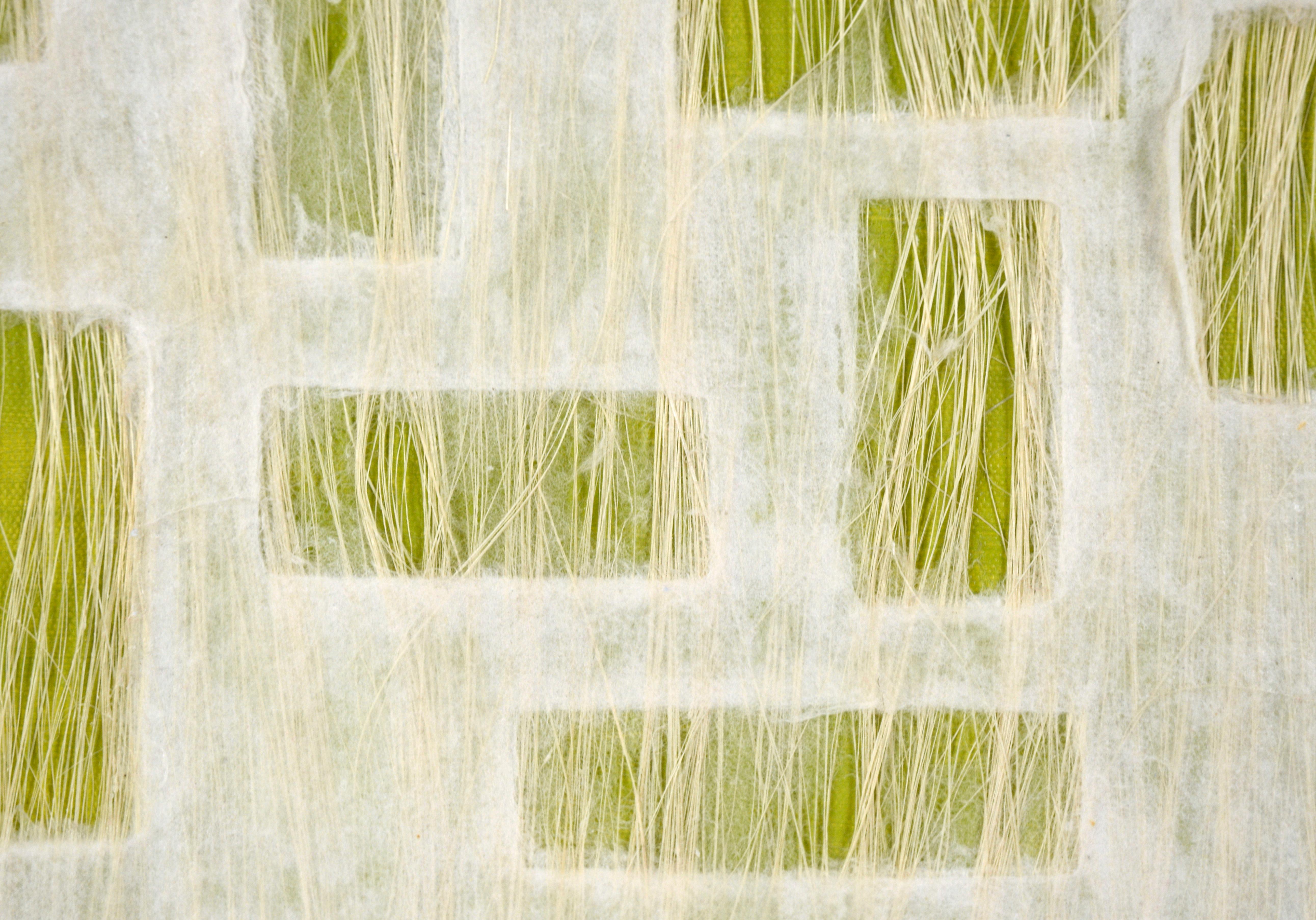 Abstract Geometric Composition with Paper, Fibers, and Acrylic on Canvas (Green) For Sale 1