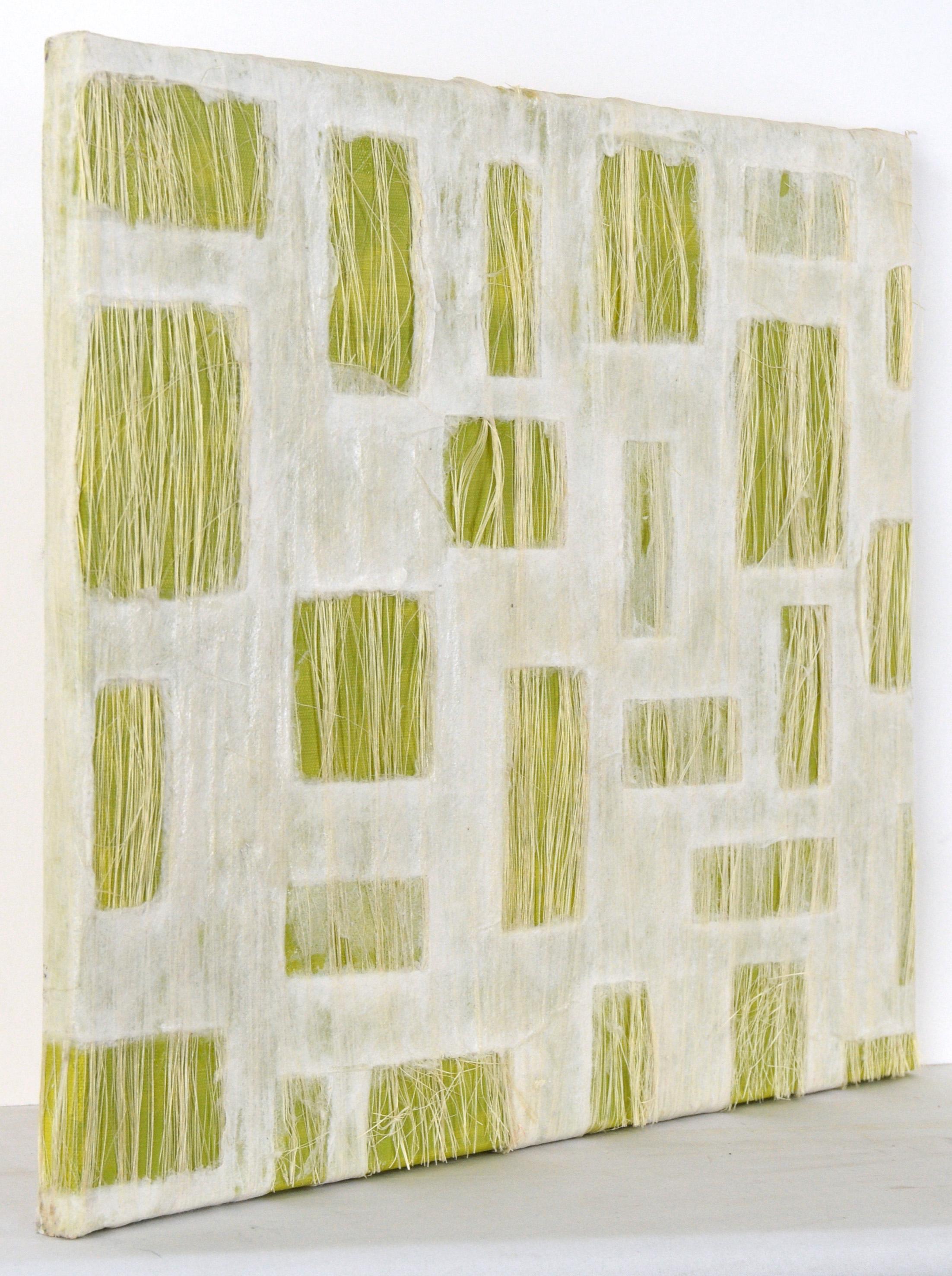 Abstract Geometric Composition with Paper, Fibers, and Acrylic on Canvas (Green) For Sale 3