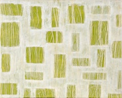 Abstrakte geometrische Komposition aus Papier, Fasern und Acryl auf Leinwand (Grün)