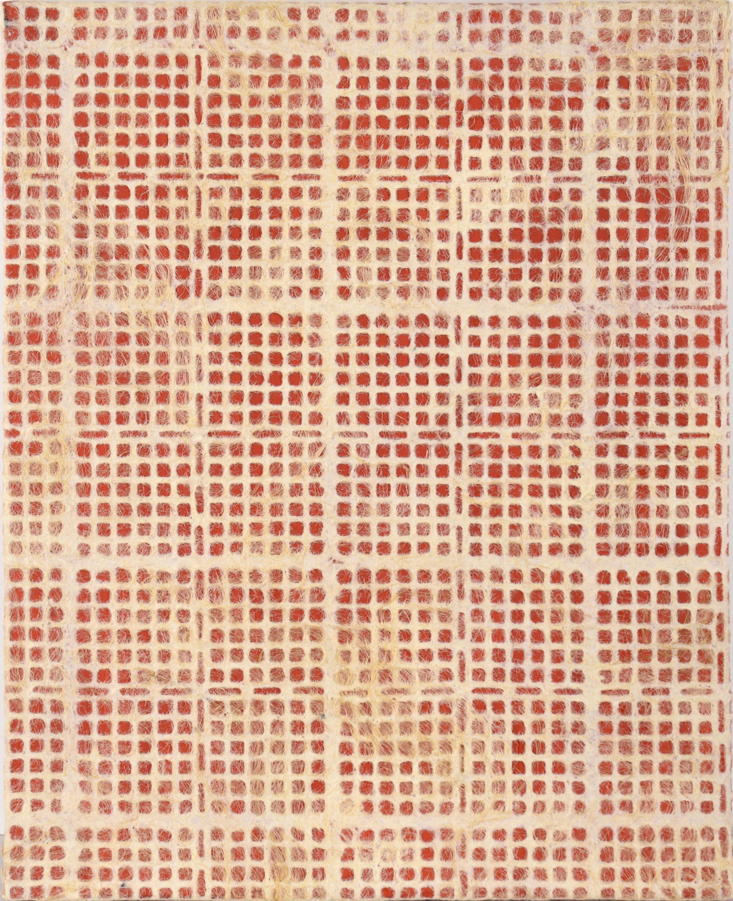 Composition géométrique abstraite avec papier, fibres et acrylique sur toile (rouge)