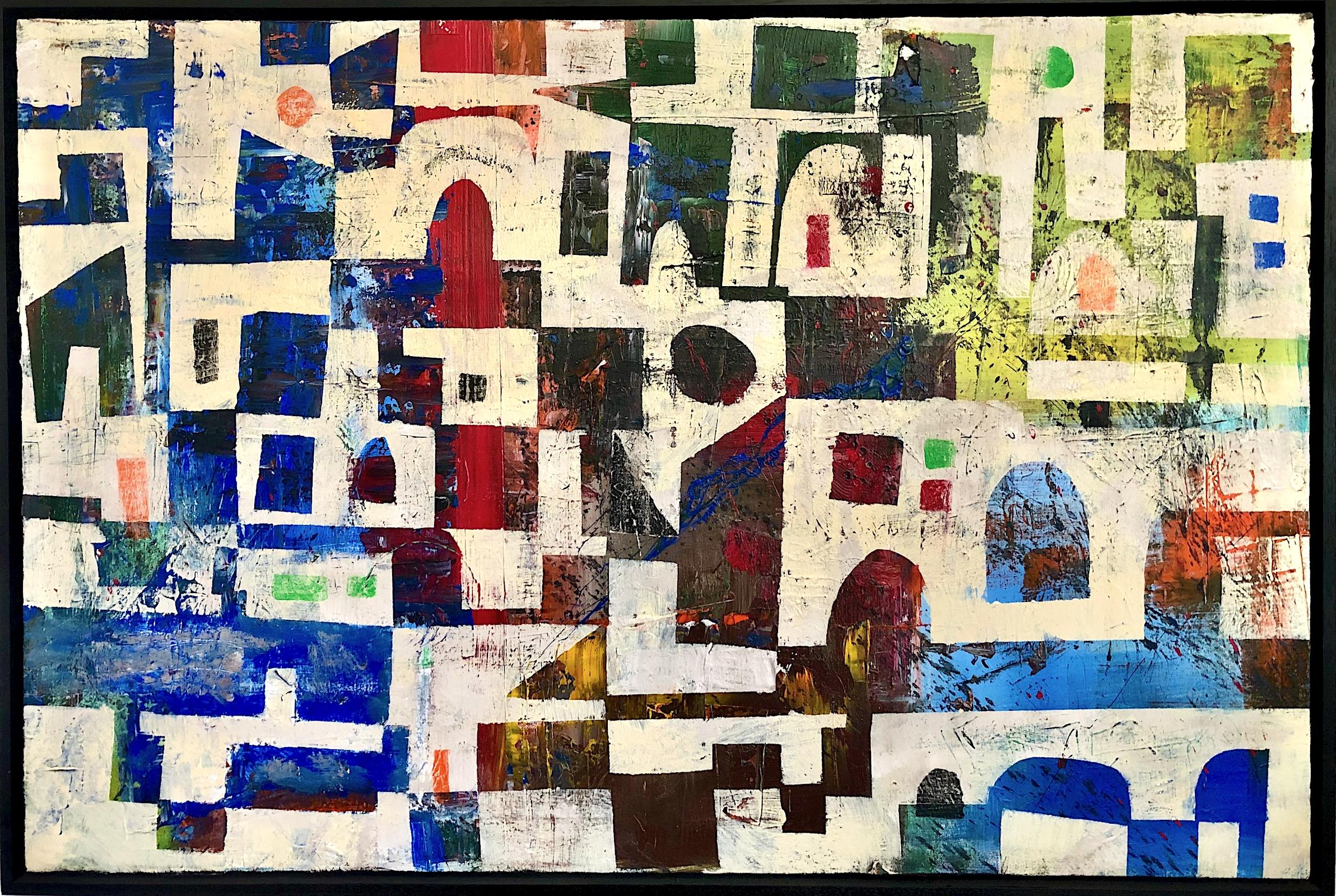 Unknown Abstract Painting – Abstraktes geometrisches Gemälde von Dave Braden