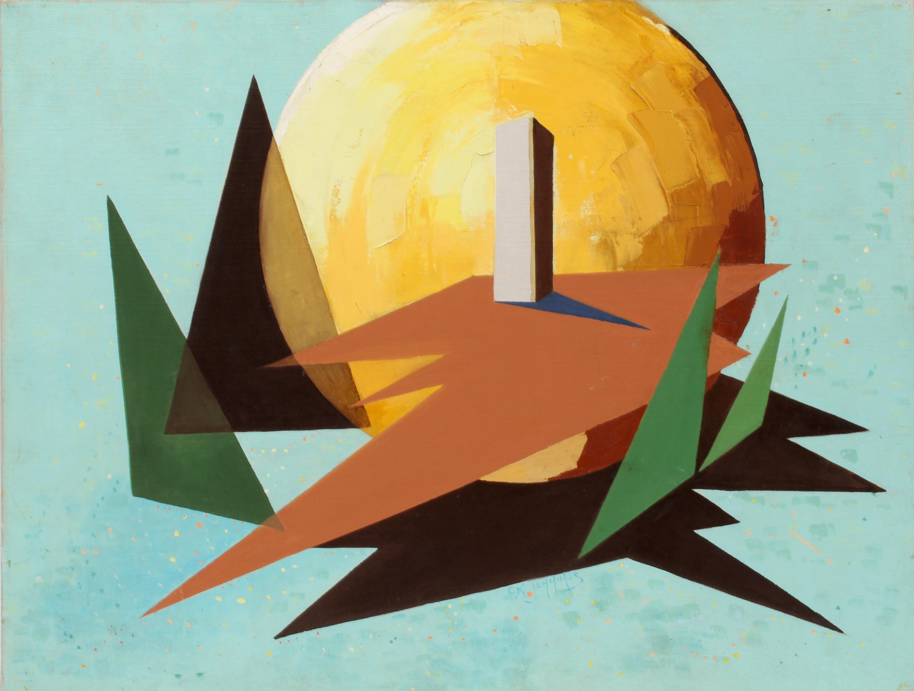 Unknown - American School Mid Century Modern Abstract Geometric Oil