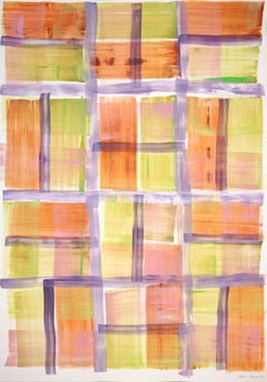 Abstract Grid Painting of Fall Country Fields, Mauve, Warm Tones, Beach Cabin