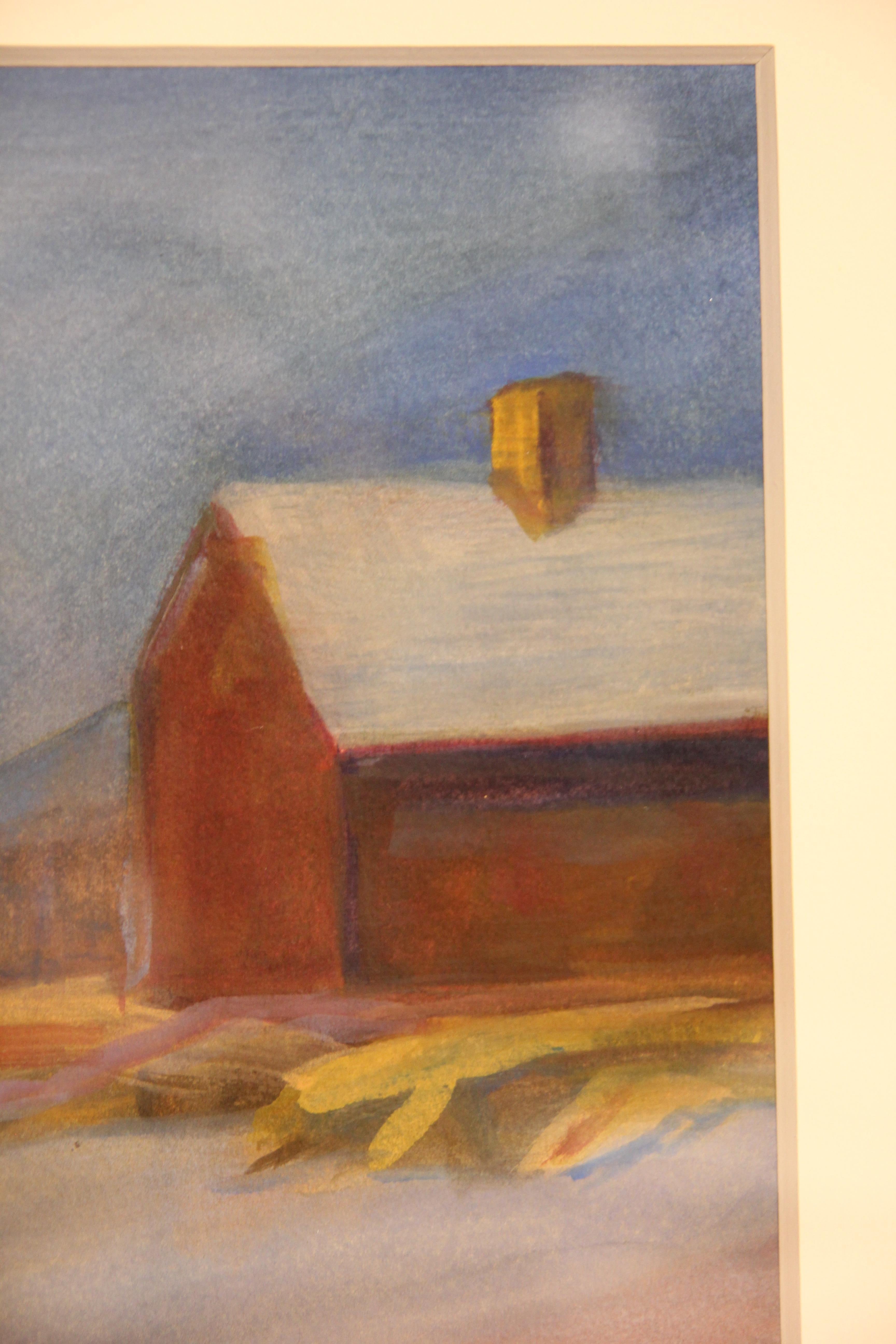Abstraktes, impressionistisches, kühn getöntes Leuchtturm und Scheunenhaus, Meereslandschaft, Gemälde – Painting von Unknown