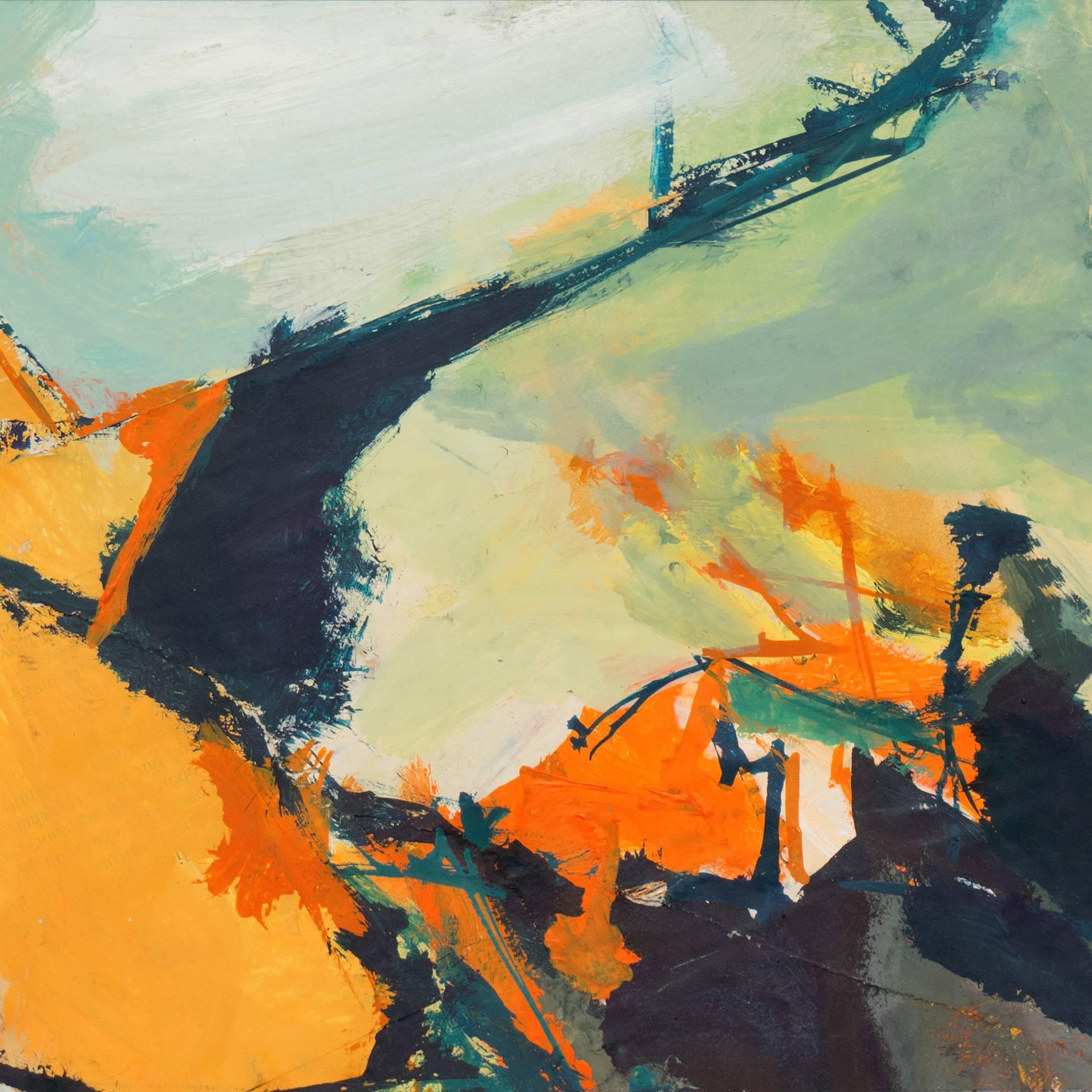 'Abstract in Coral and Jade', American School - Beige Abstract Painting by Unknown