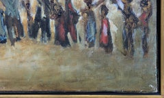 Abstract Modern Impasto Neutral Toned Balloon Release Crowd Landscape Painting
