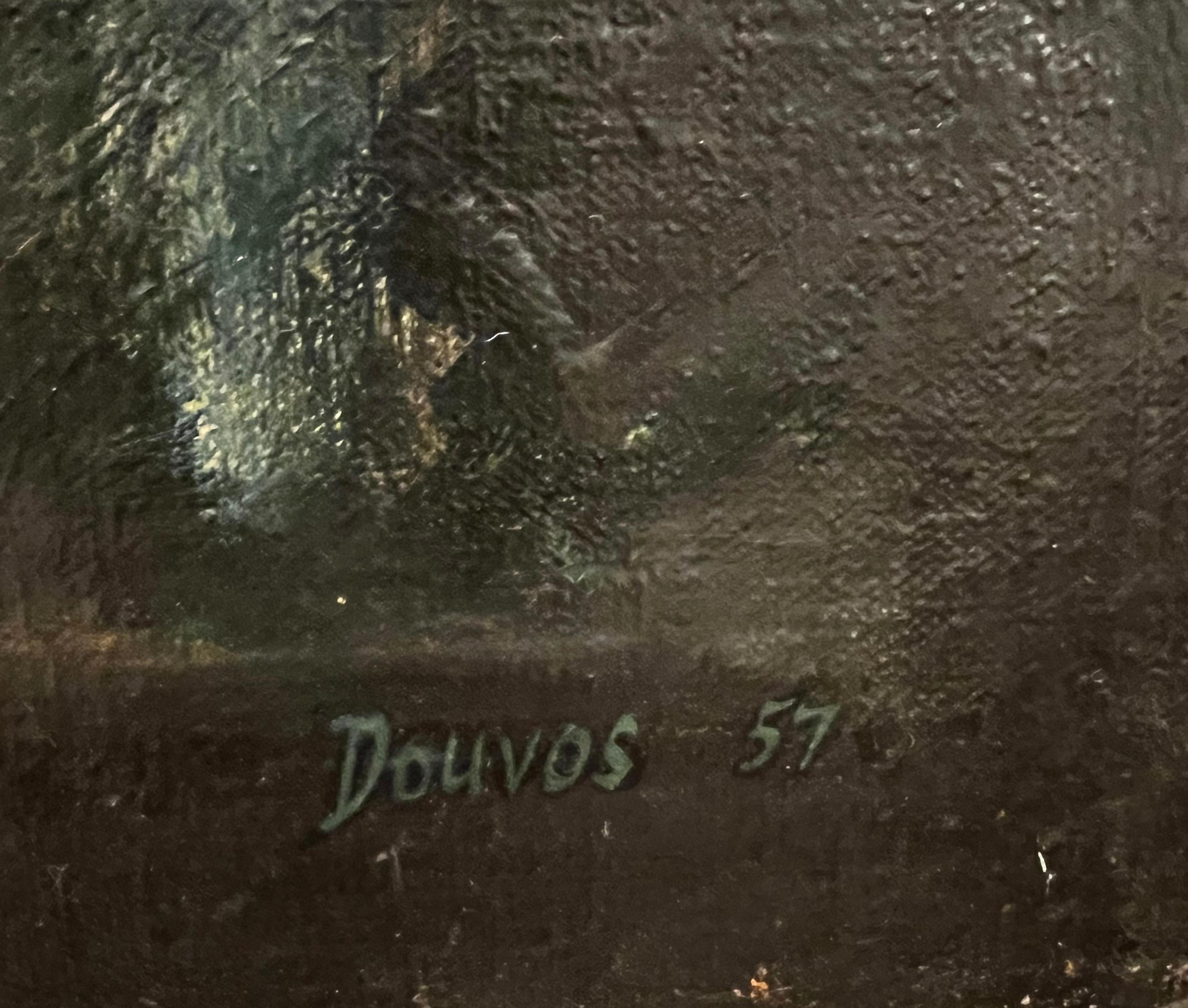 Abstrakte Mondbeleuchtete Landschaft, signiert „Douvos“ – Painting von Unknown