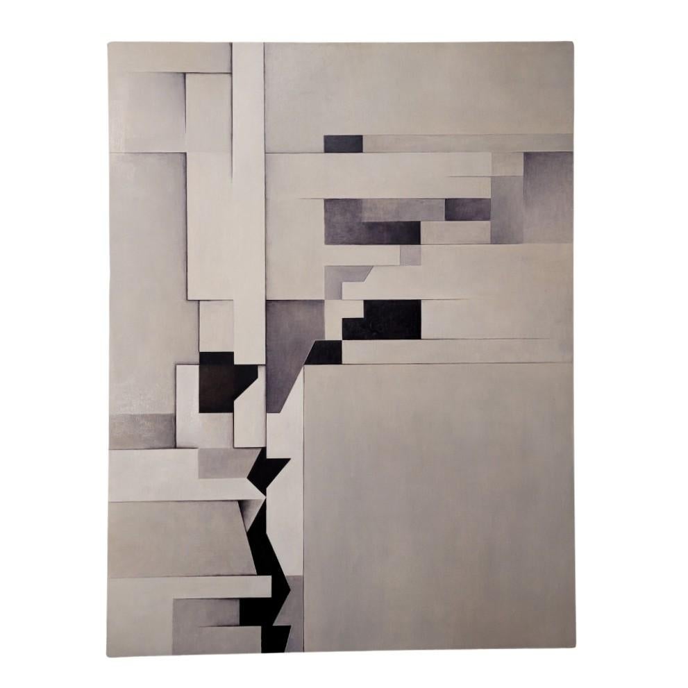 Abstrakt Öl auf Karton schwarz und weiß Der Riss Julio Sendino 2016 – Painting von Unknown