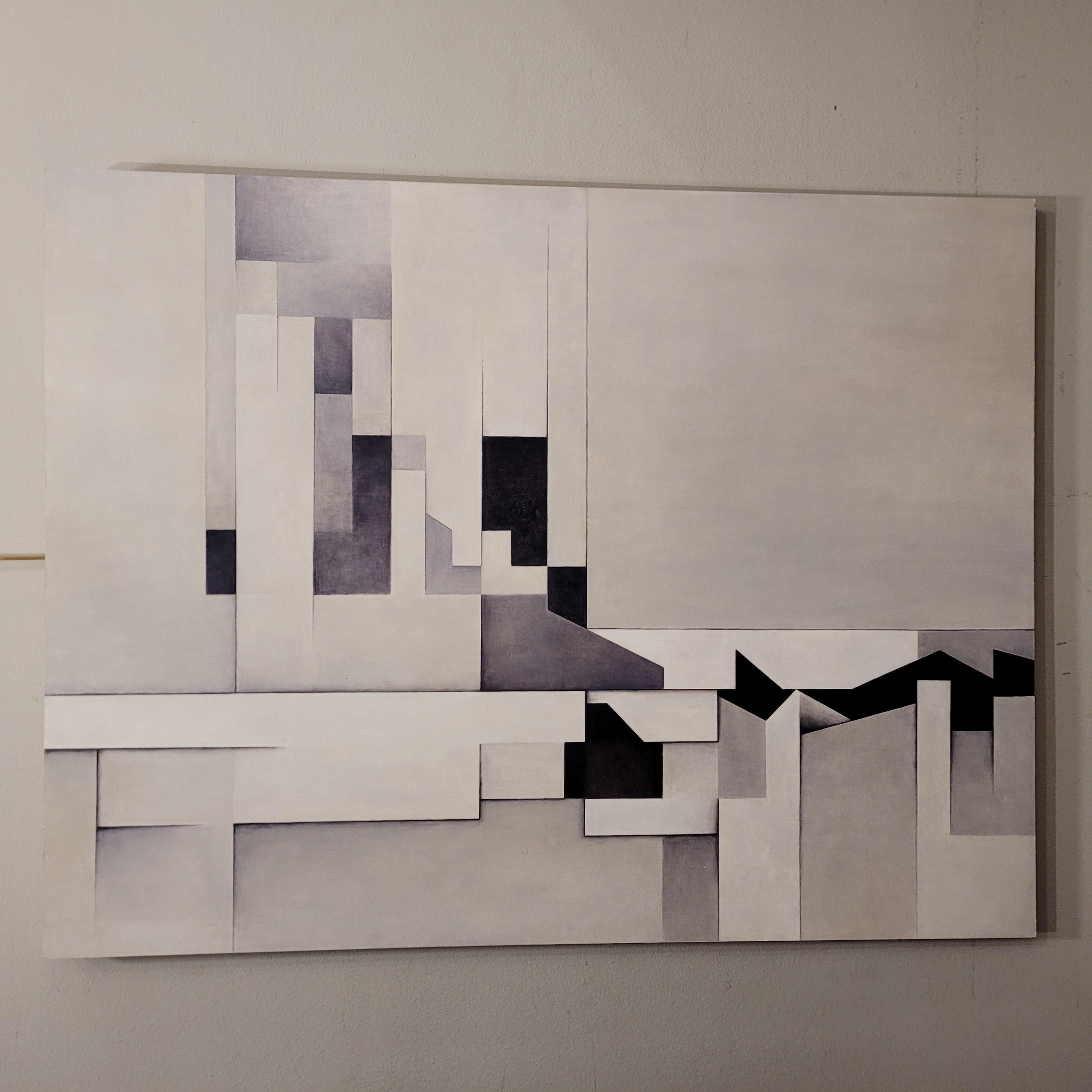 Abstrakt Öl auf Karton schwarz und weiß Der Riss Julio Sendino 2016 (Geometrische Abstraktion), Painting, von Unknown