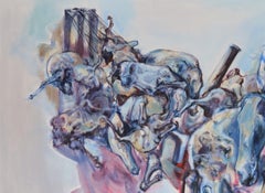 Abstract Oil on Canvas Large Painting Titled "Three Cities"