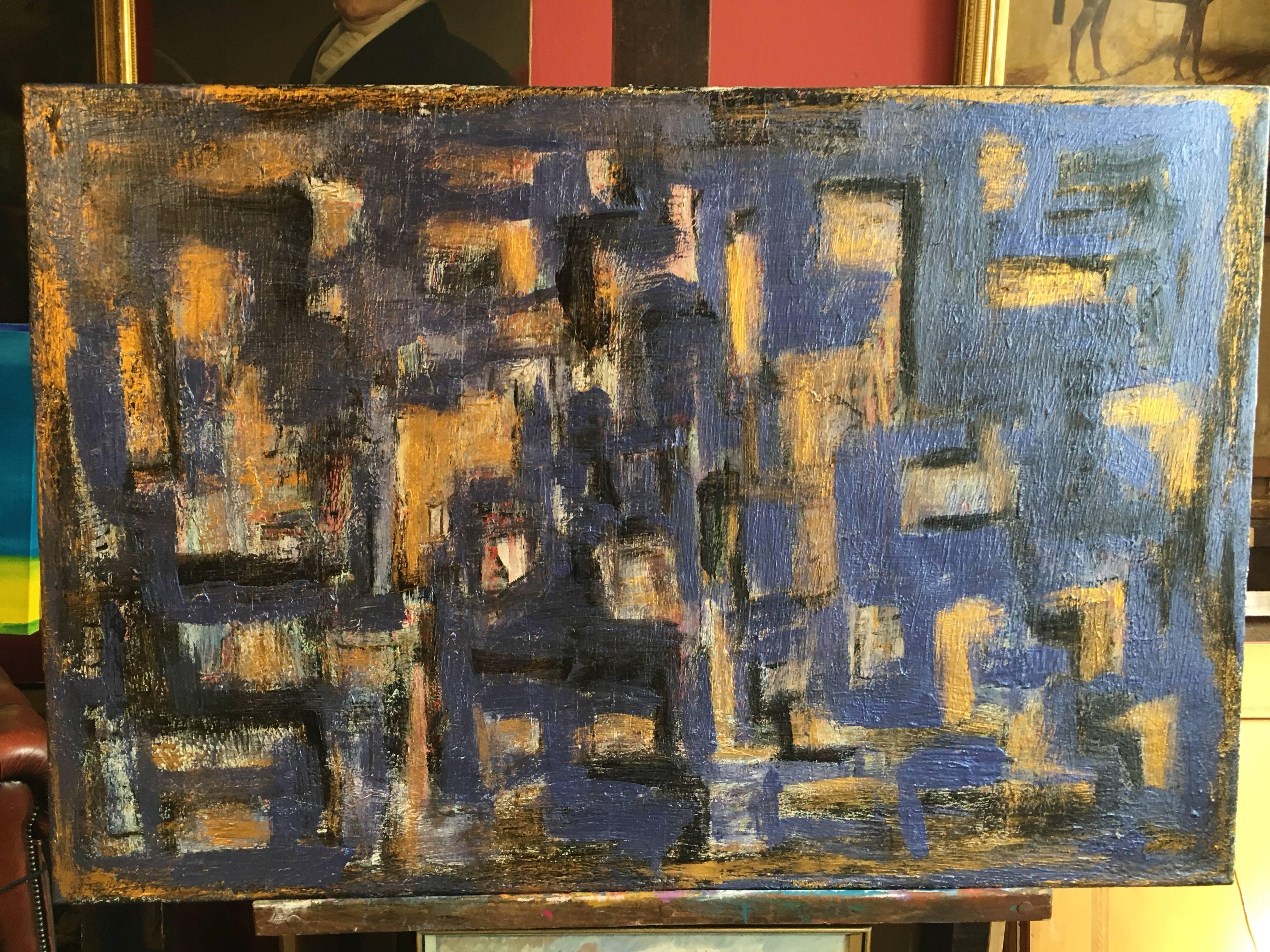 abstract painting blue and gold