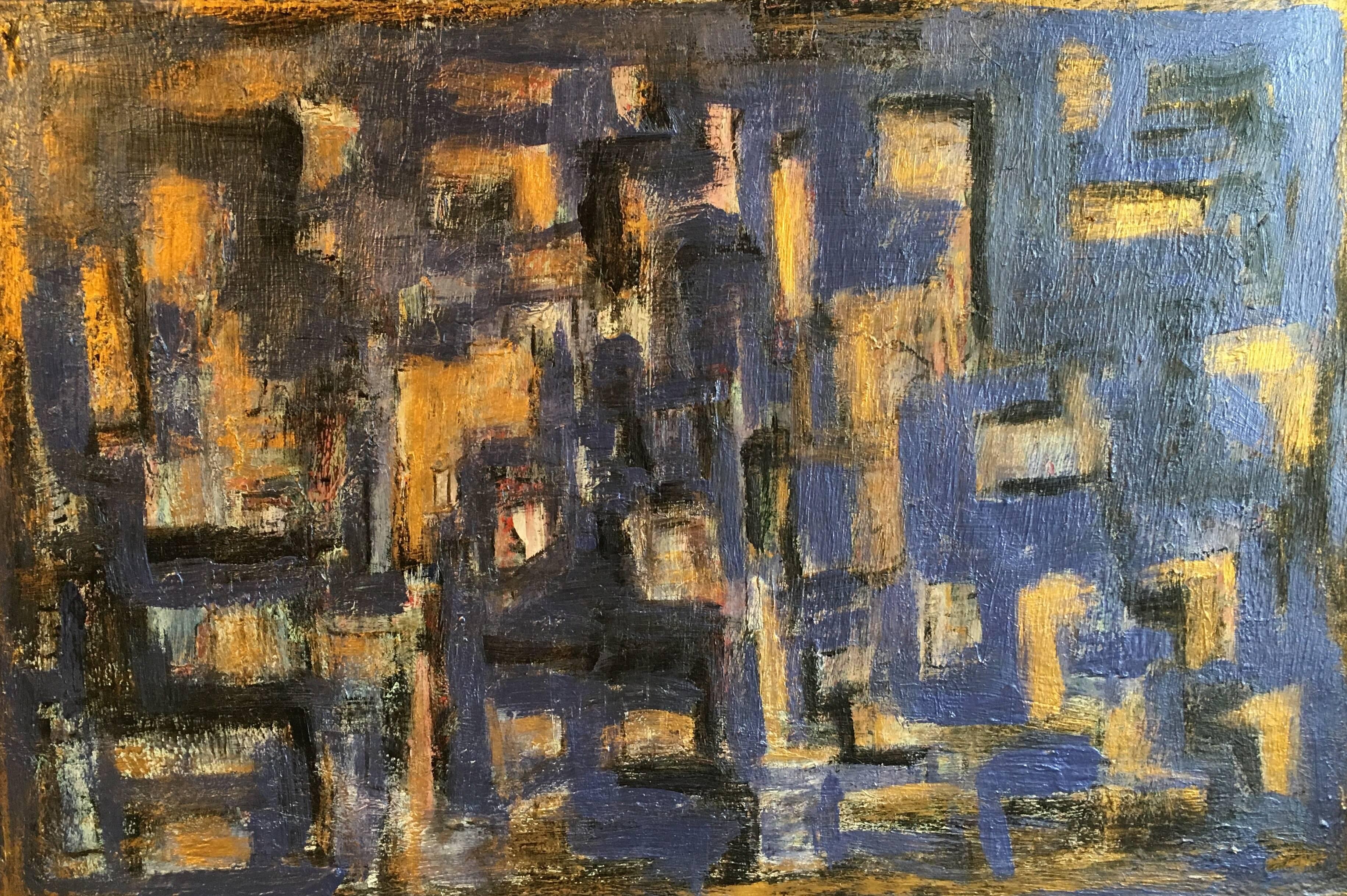 Unknown Interior Painting - Abstract Oil Painting, Blue and Gold Colour