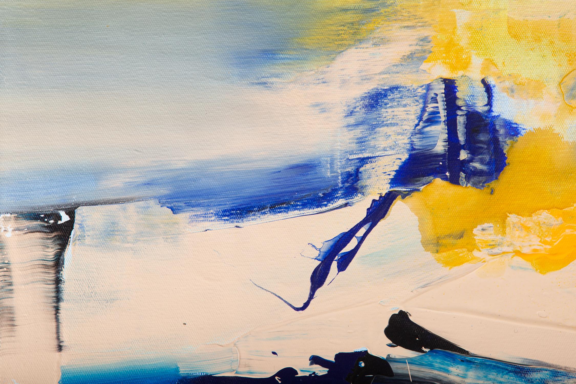 Abstraktes Original-Acryl auf Leinwand „Blau, Gelb und Weiß“ – Painting von Unknown