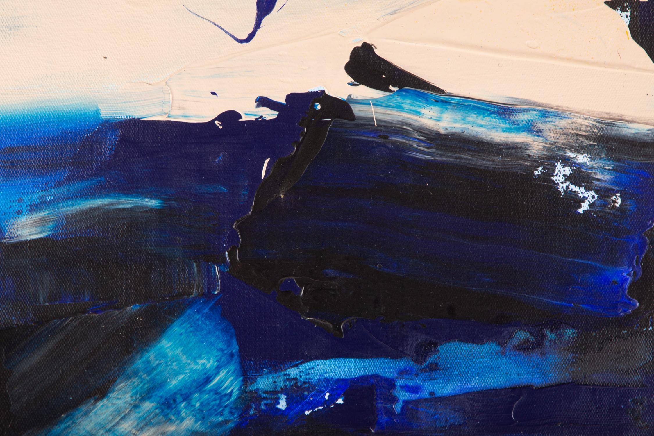 Abstraktes Original-Acryl auf Leinwand „Blau, Gelb und Weiß“ (Zeitgenössisch), Painting, von Unknown
