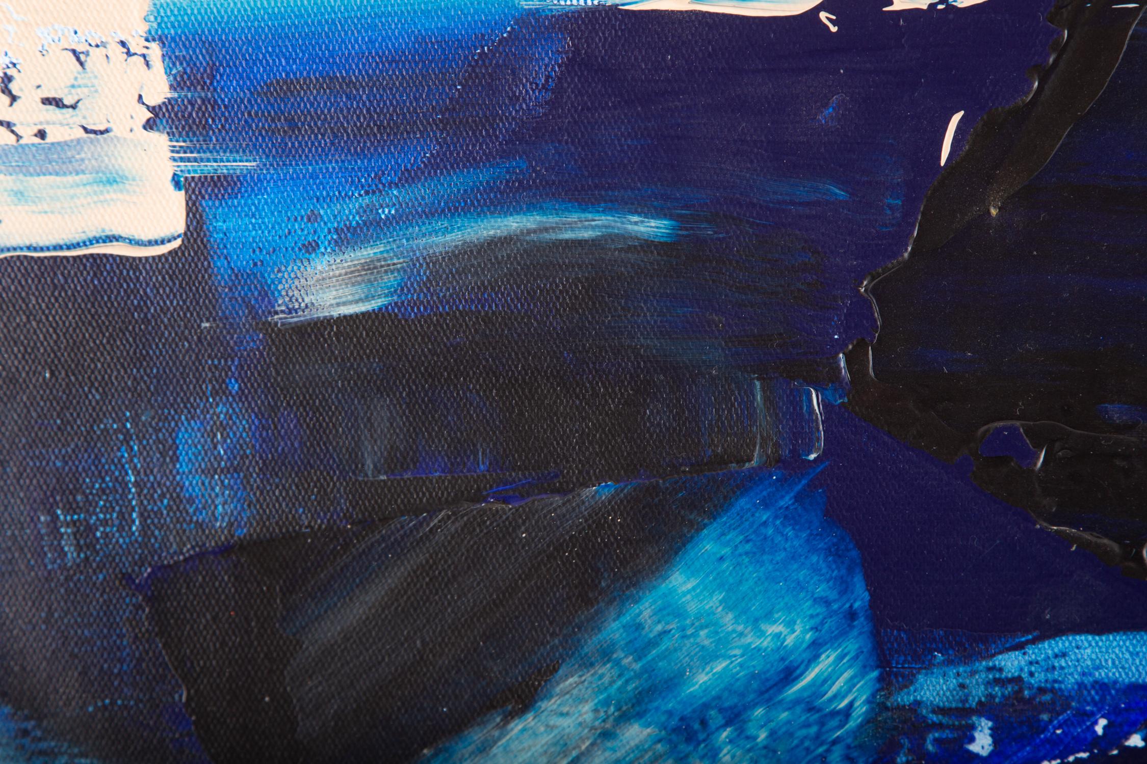 Titel: Blau, Gelb, und Weiß
 Medium: Öl auf Leinwand
 Größe: 19,5 x 19,25 Zoll
 Rahmen: Einrahmungsmöglichkeiten vorhanden!
 Zustand: Das Gemälde scheint in ausgezeichnetem Zustand zu sein.
 Hinweis: Dieses Gemälde ist nicht aufgespannt.
 Jahr: