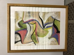 abstract  painting on paper mid century modern browns organic