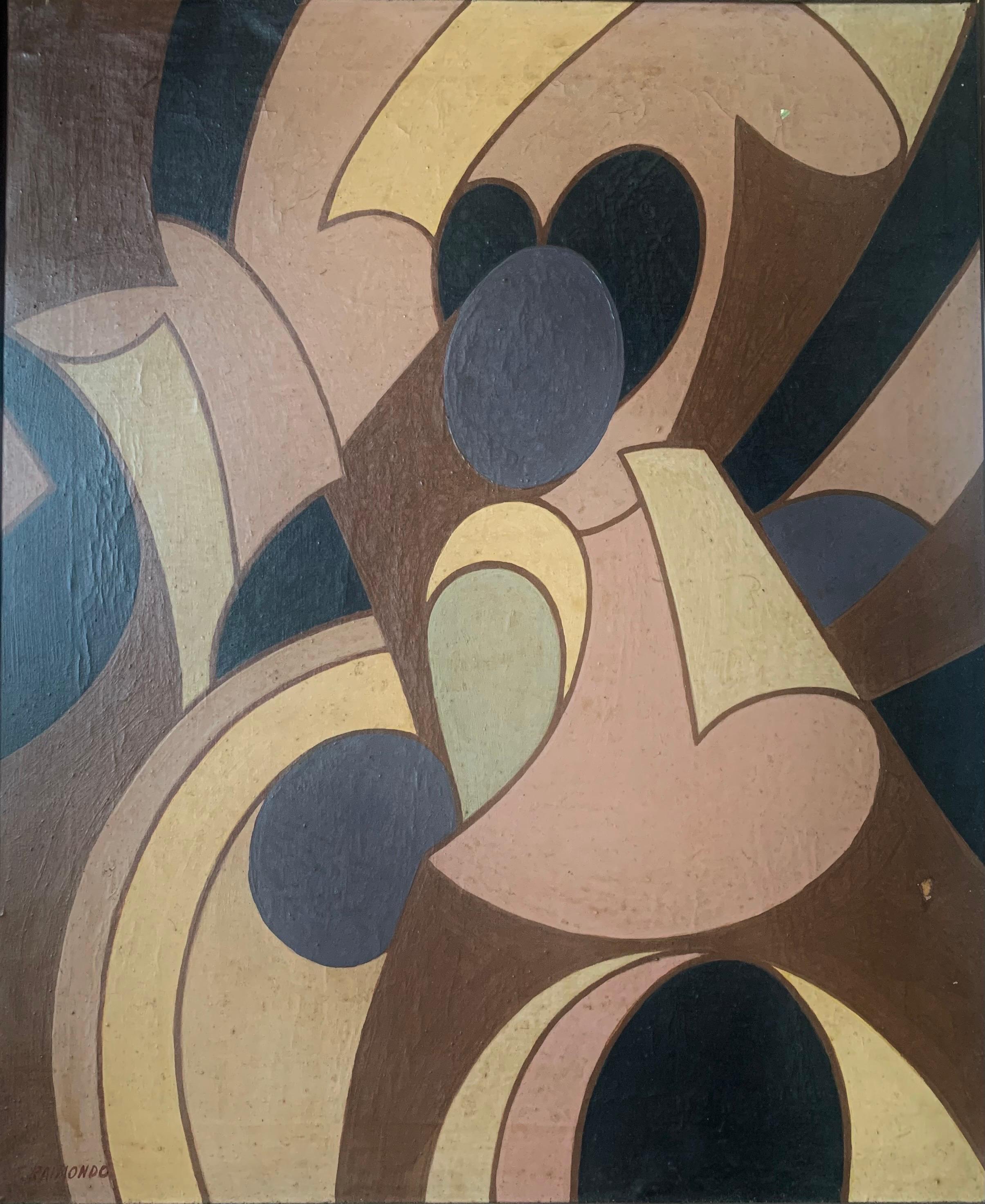 Unknown Still-Life Painting - Abstract Painting With Rolled painter's Canvases. 1970.  Signed F. Raimondo