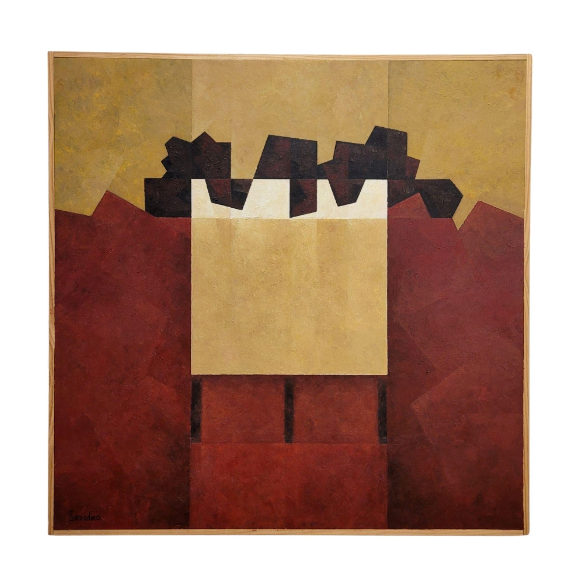 Abstract Painting Unknown - Abstrait rouge noir beige Encaustique à base d
eau Qvadrum de Julio Sendino