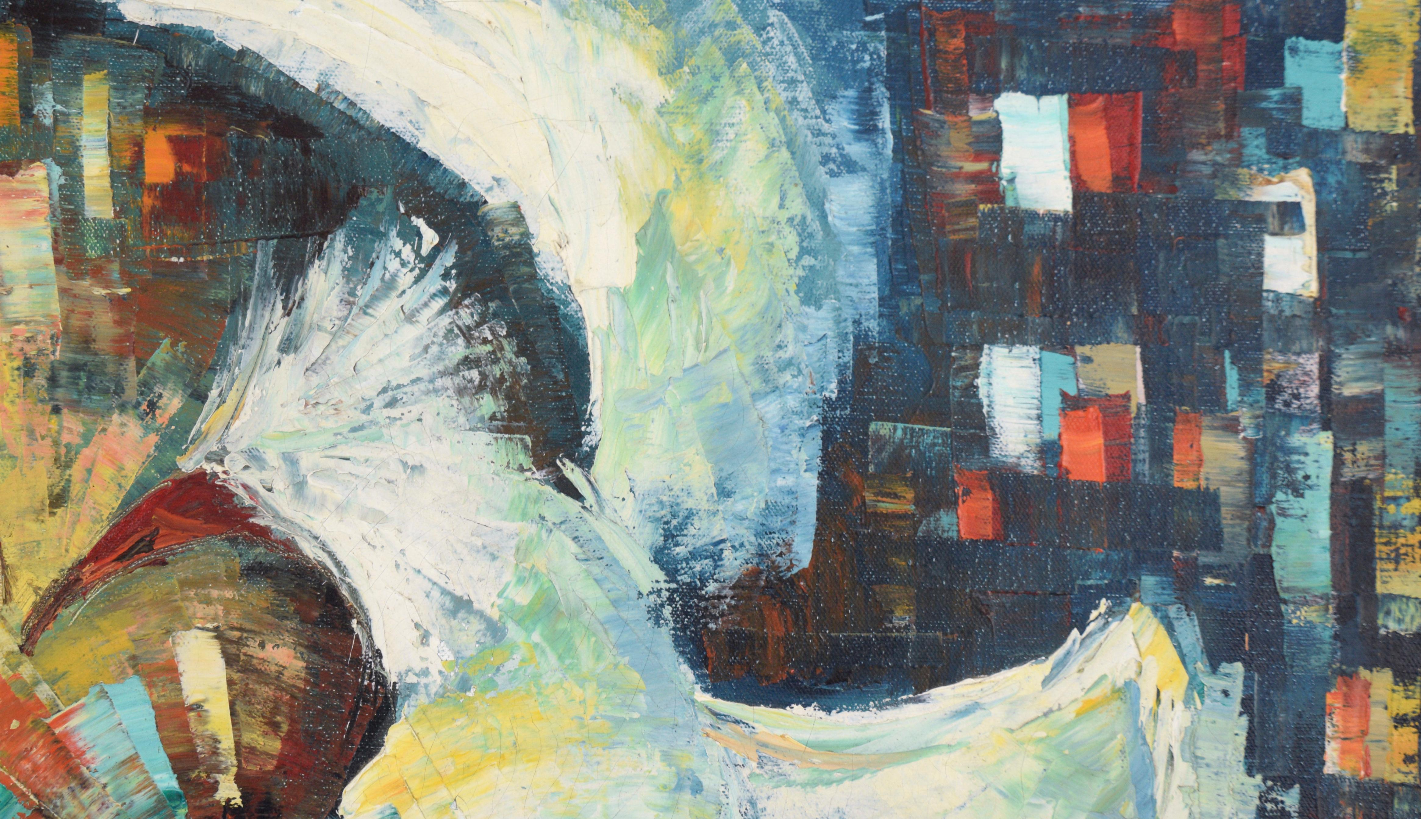 Lotta astratta tra galli Filippine 1970 - Painting Impressionismo astratto di Unknown