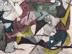 Abstract  signed and dated Acrylic Painting in Metal Frame