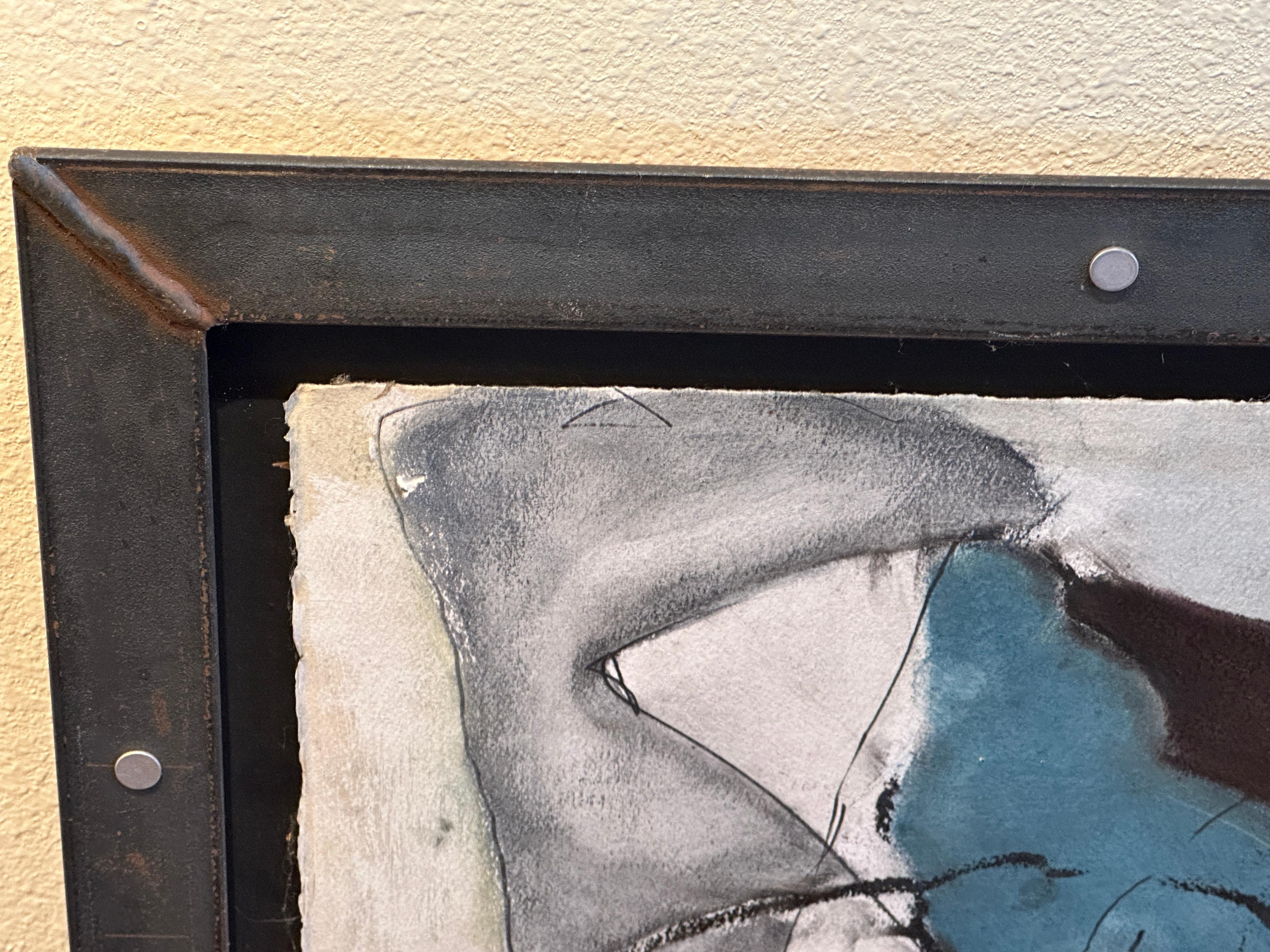 Abstract  signed and dated Acrylic Painting in Metal Frame For Sale 2