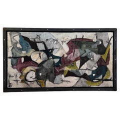 Abstract  signed and dated Acrylic Painting in Metal Frame