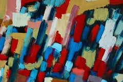 Grande dipinto astratto a olio su tela in stile Mid-Century Modern, con cornice