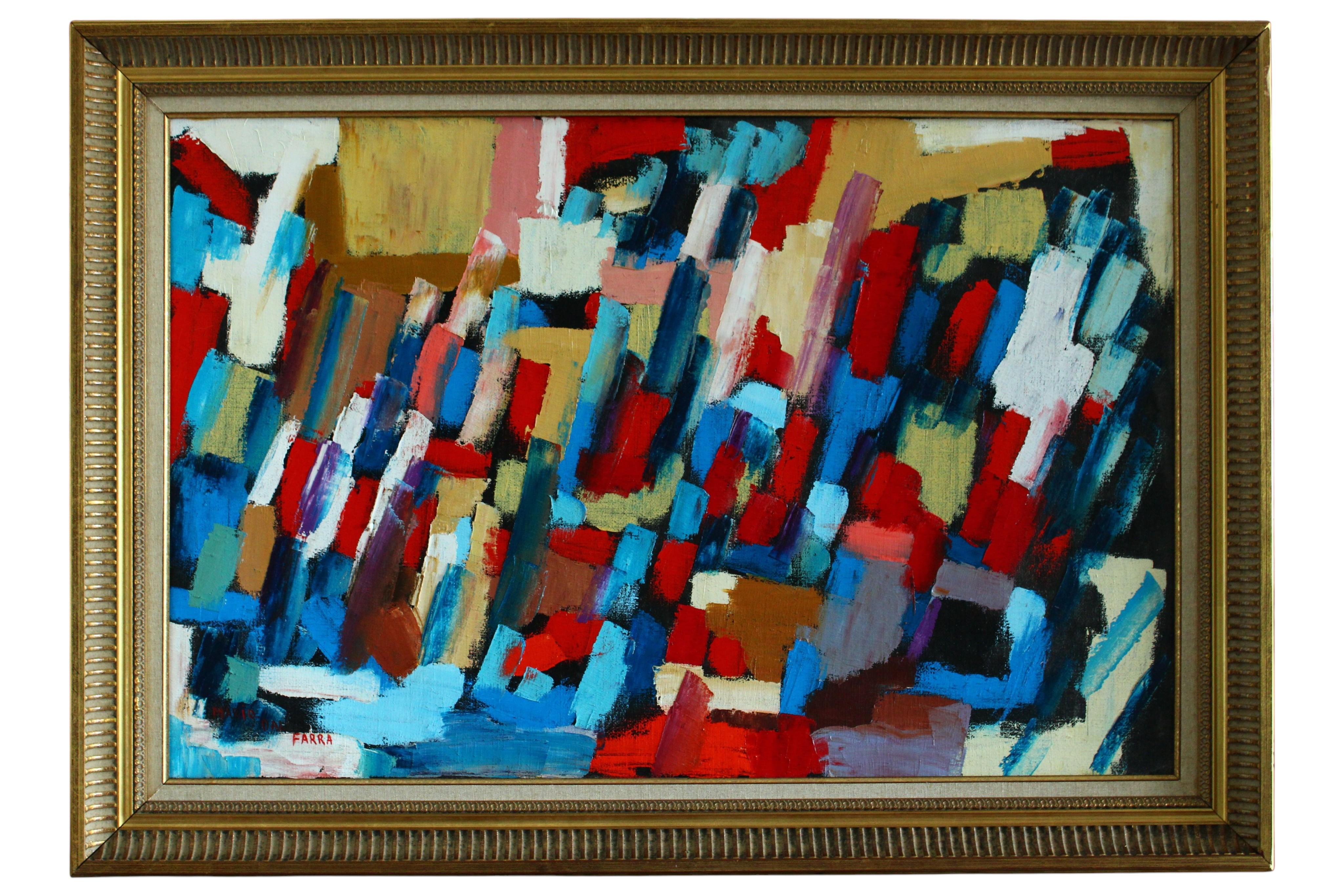 Large Abstract Expressionist Mid Century Modern Oil Painting on Canvas in Frame