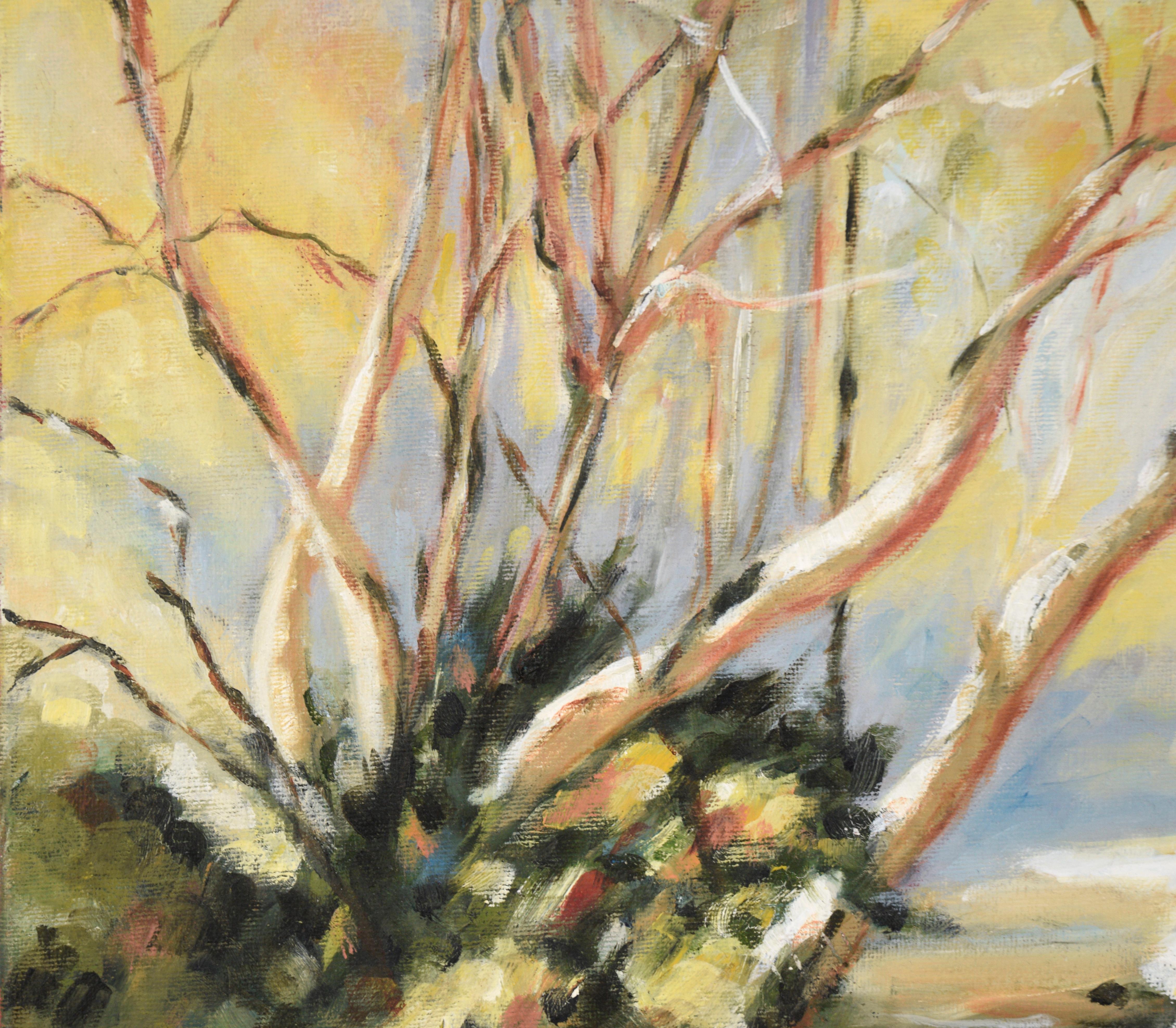 Paysage de printemps californien abstrait - Beige Landscape Painting par Unknown