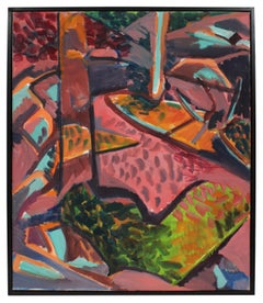 Abstracted Fauvist Landscape in Pink, Oil on Canvas, Late 20th Century