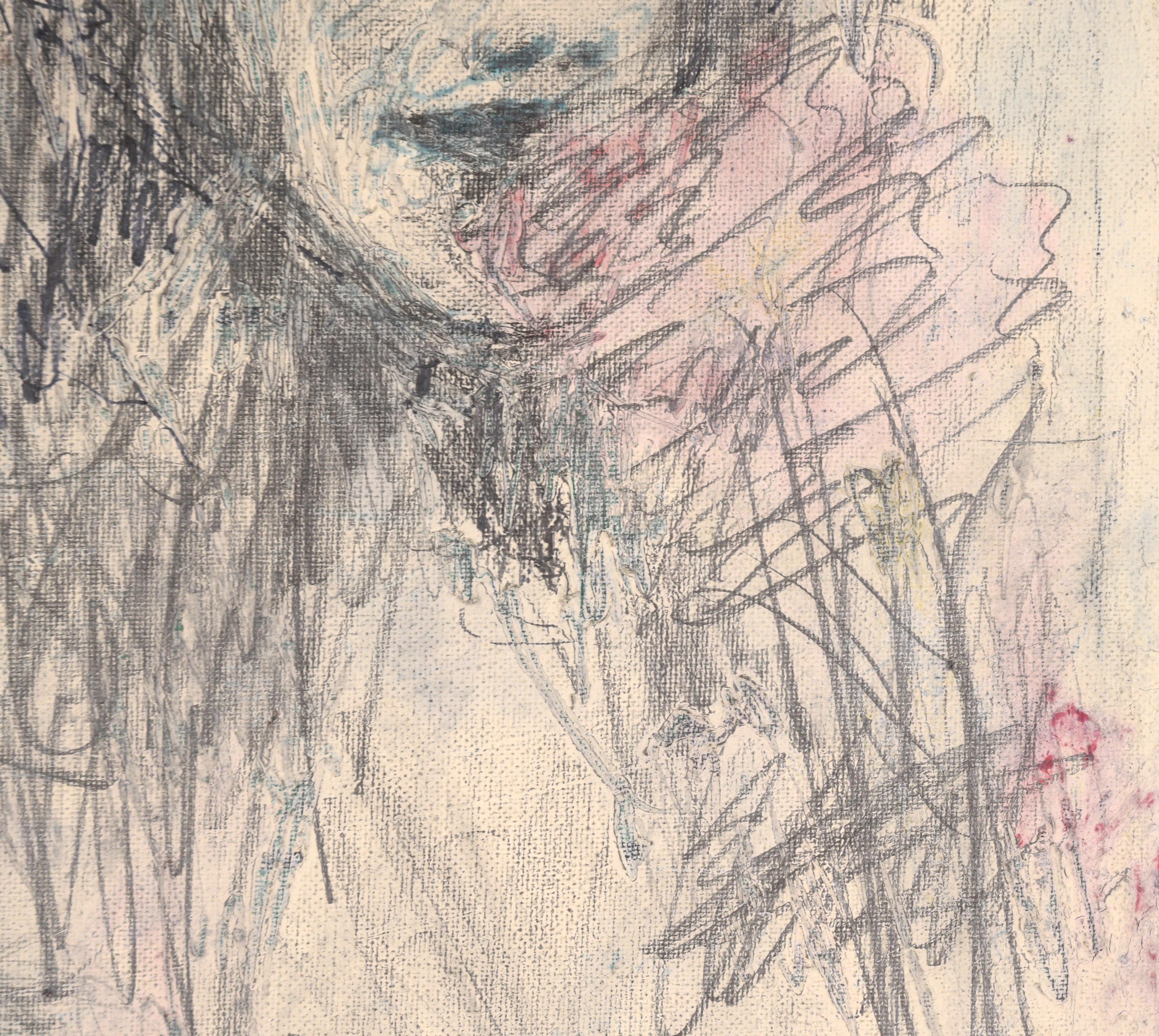 A contemporary abstract expressionist portrait of a girl holding a flower by an unknown artist. Acquired with a collection of work by Michael Pauker (American, b. 1957) - could possibly be work by one of his students. Nicht signiert. No frame.
