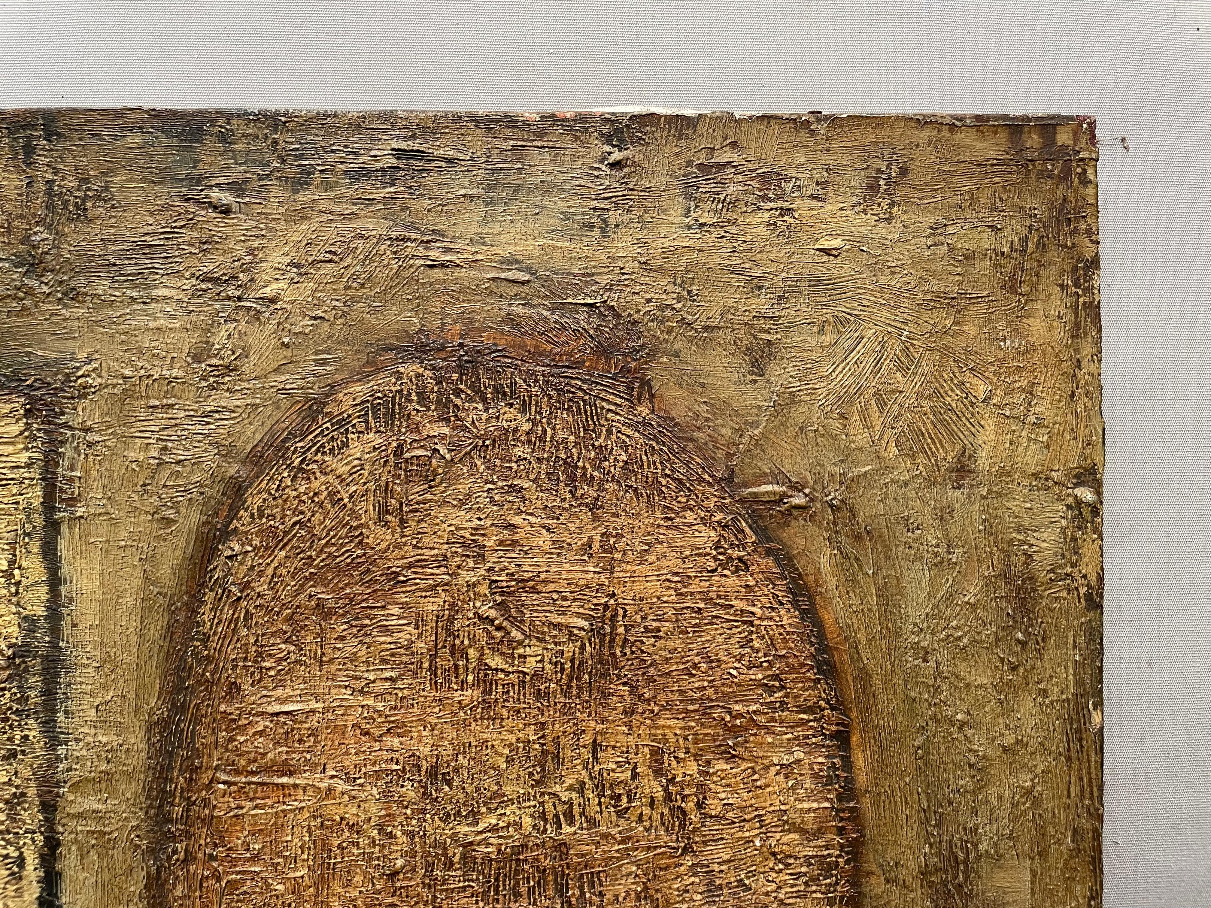Abstraktion. Öl auf Leinwand, auf der Rückseite des Rahmens gegengezeichnet von Gruot und datiert 1958.  Risse und sehr kleine Farbverluste, guter Allgemeinzustand.  50 x 65 cm.