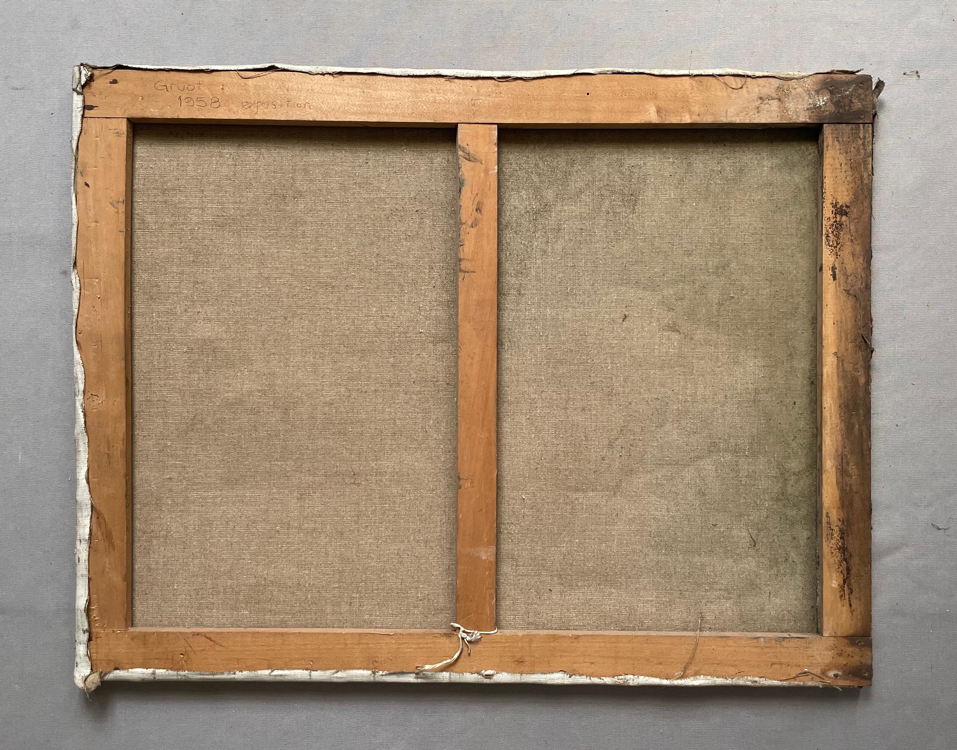 Abstraktion, Öl auf Leinwand Gegensigniert Gruot Und Datiert 1958 im Angebot 3