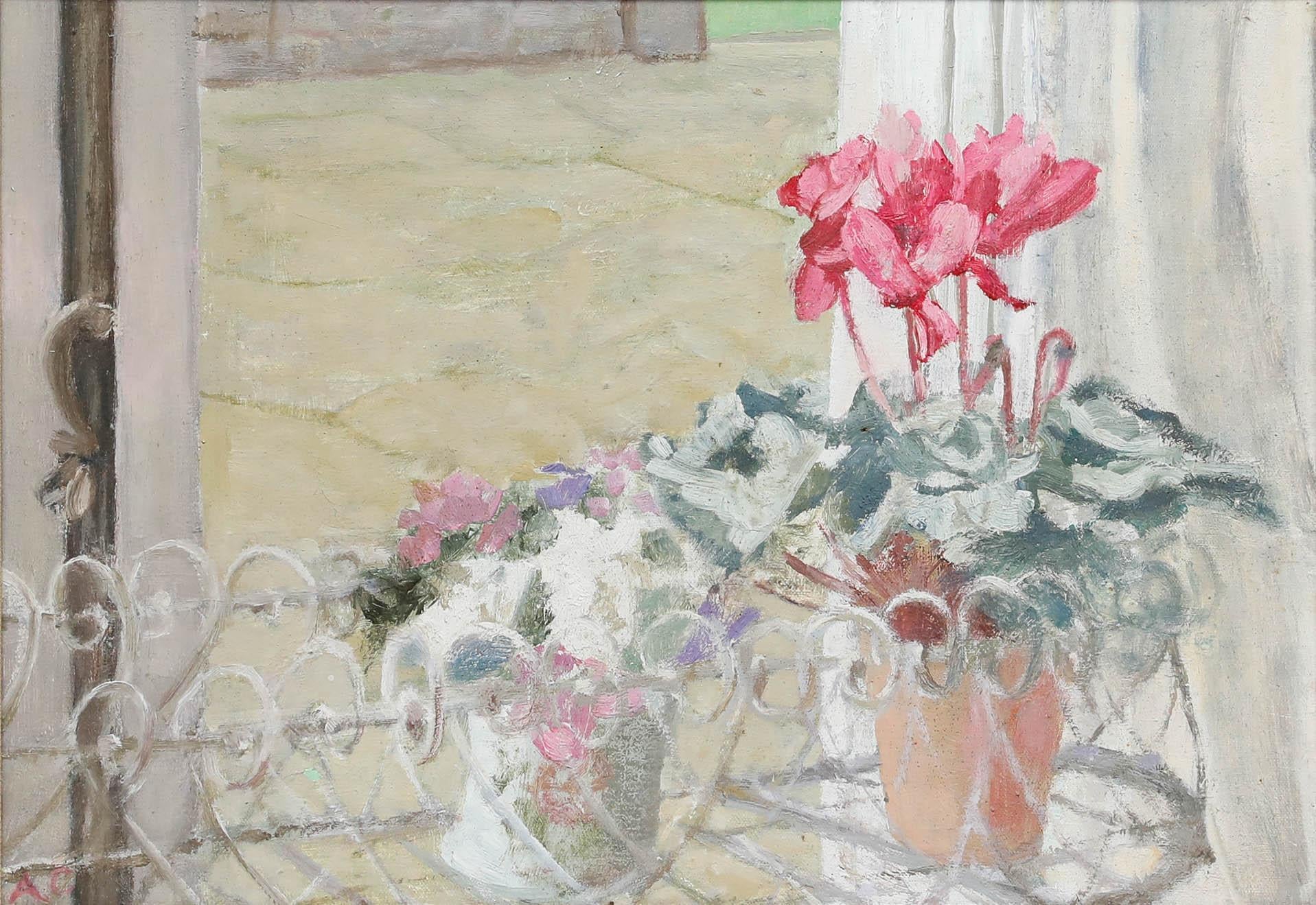 A.C - 20th Century Oil, Study of a Cyclamen - Painting by Unknown