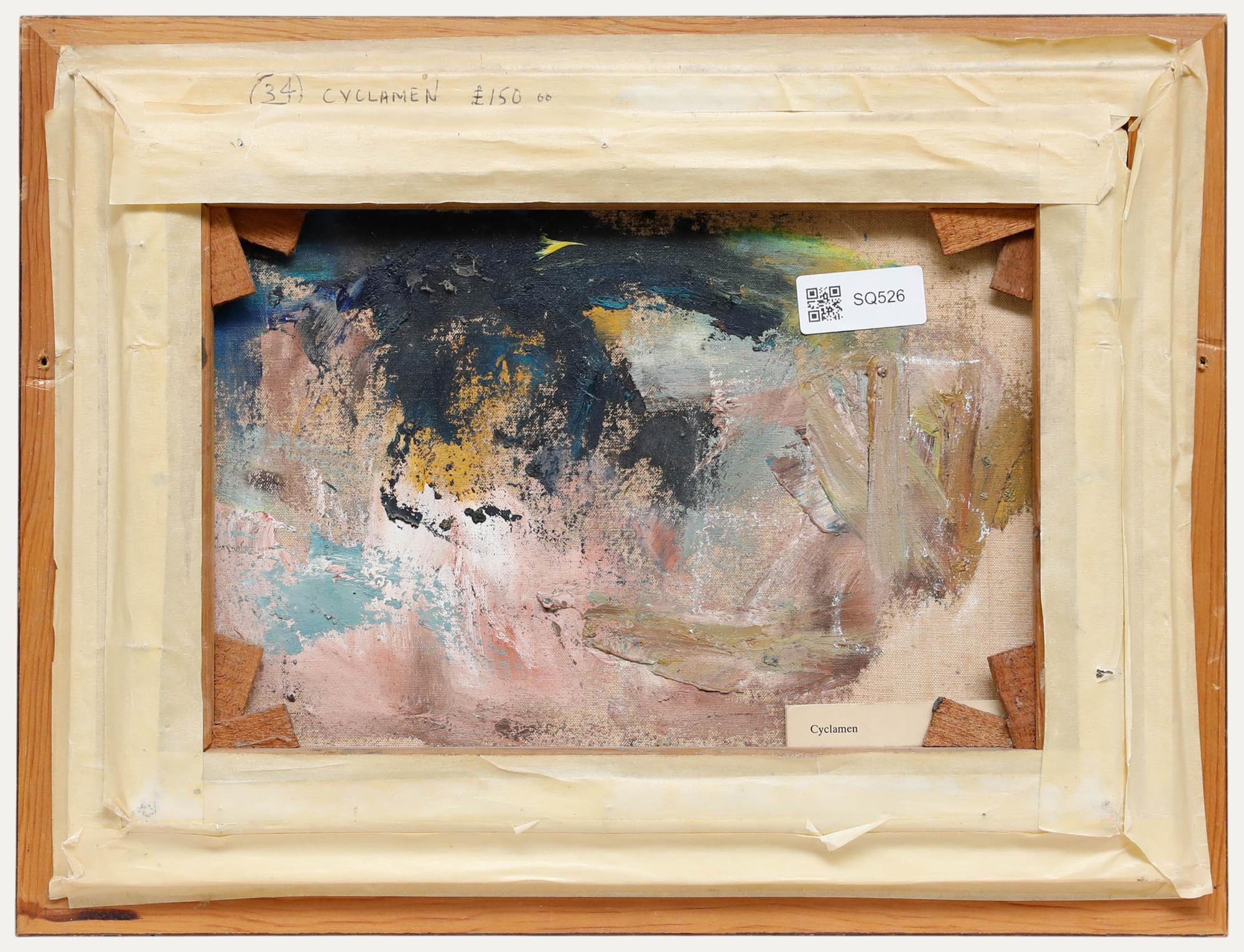A.C - 20th Century Oil, Study of a Cyclamen - Brown Still-Life Painting by Unknown