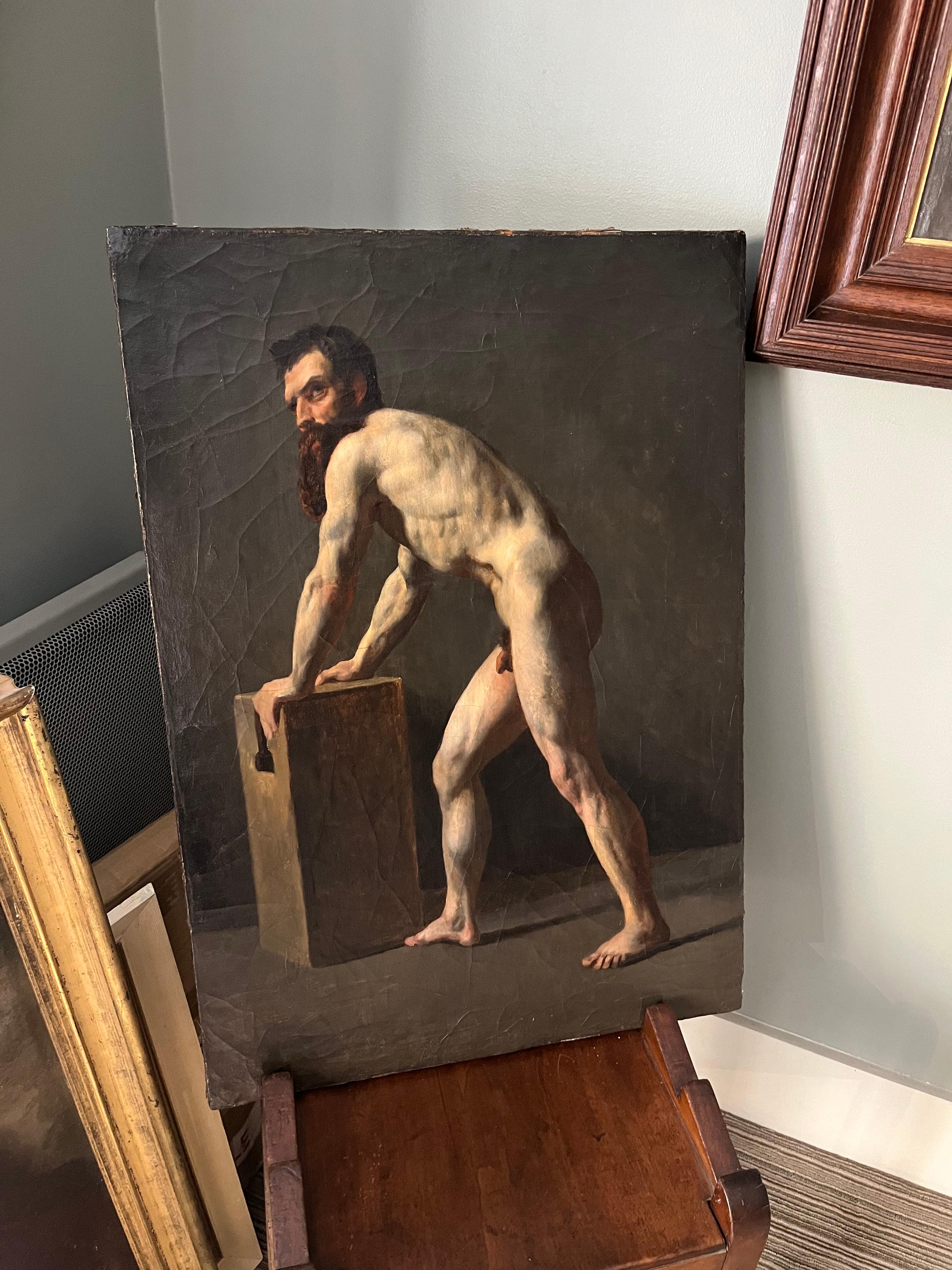 Studio di Acadamia - Uomo nudo - Painting di Unknown