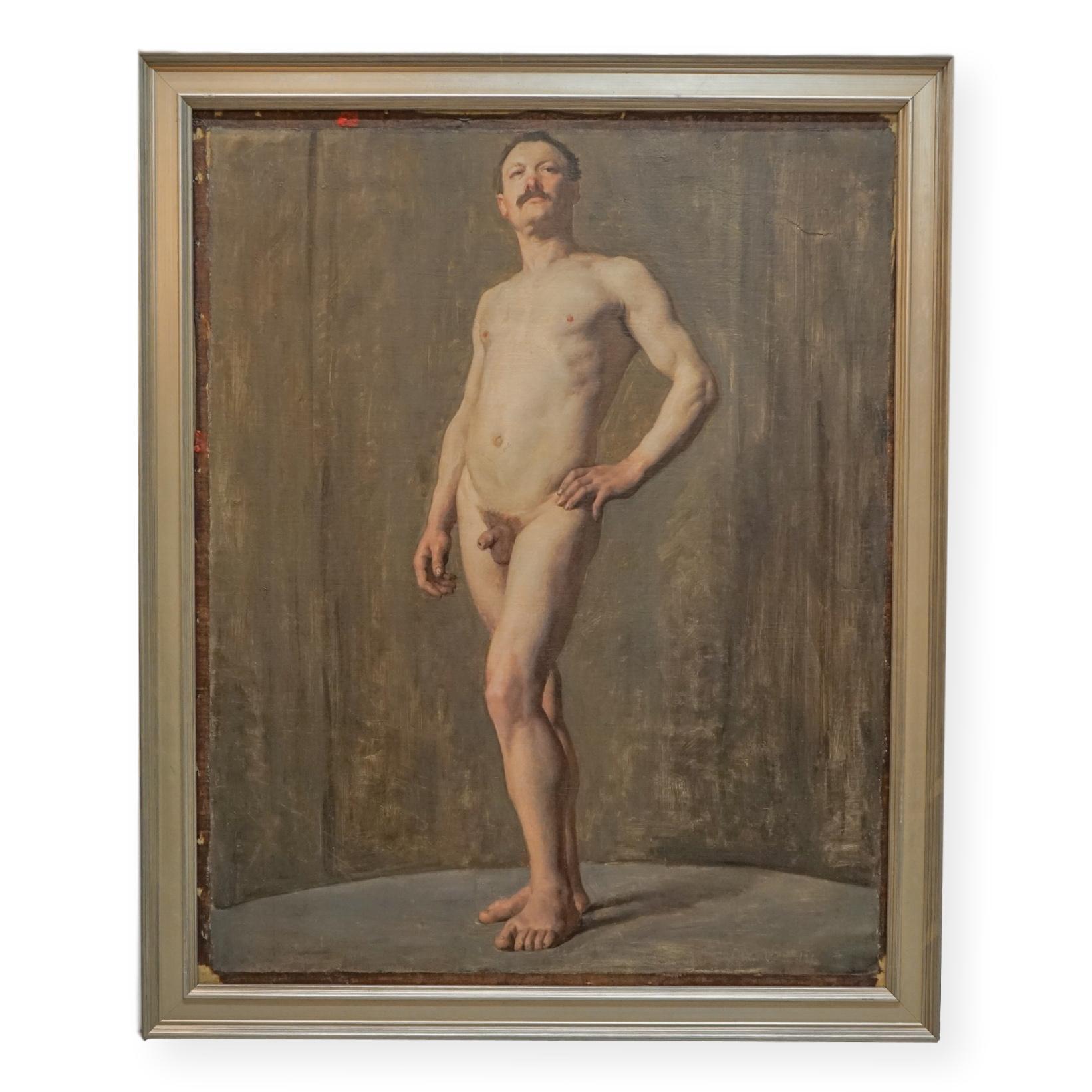 Unknown Nude Painting - Academic LargeMale Nude 1880's 