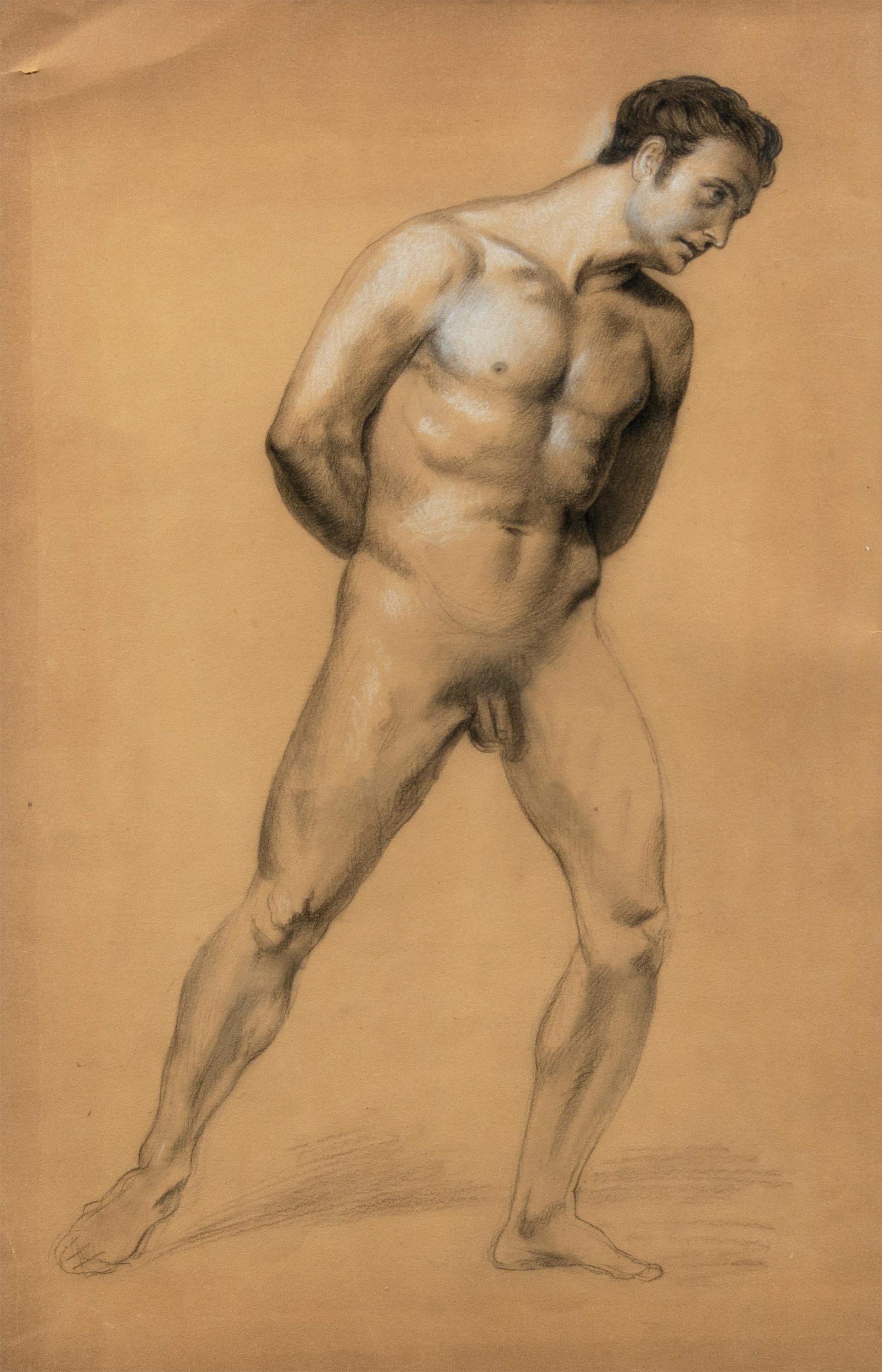 Academic nudes painter - 19th century figure drawing - Pencil paper Italy - Painting by Unknown