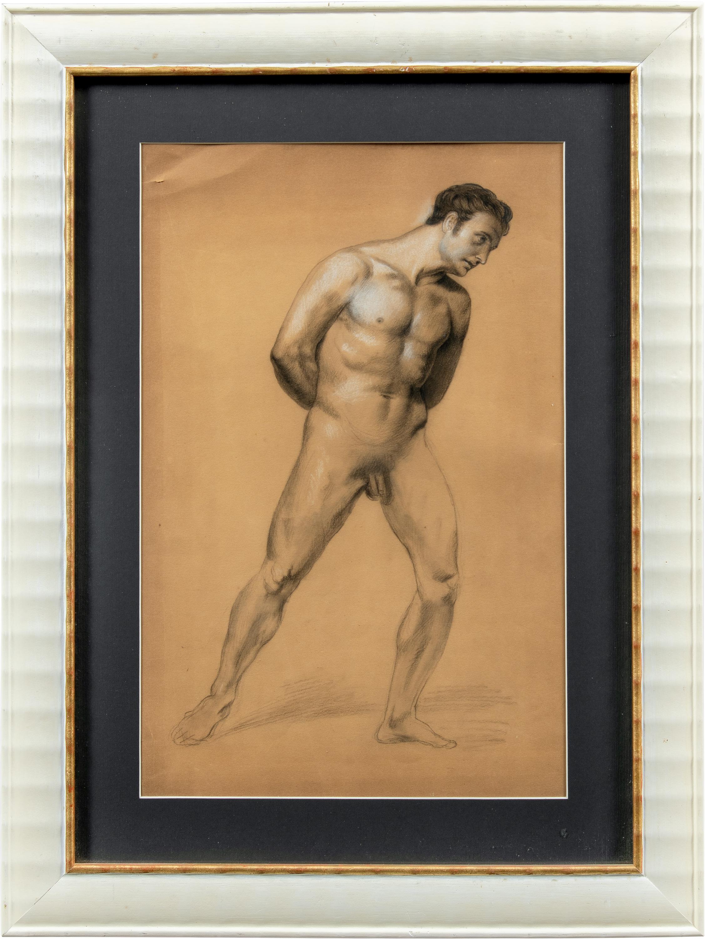 Unknown Portrait Painting - Academic nudes painter - 19th century figure drawing - Pencil paper Italy