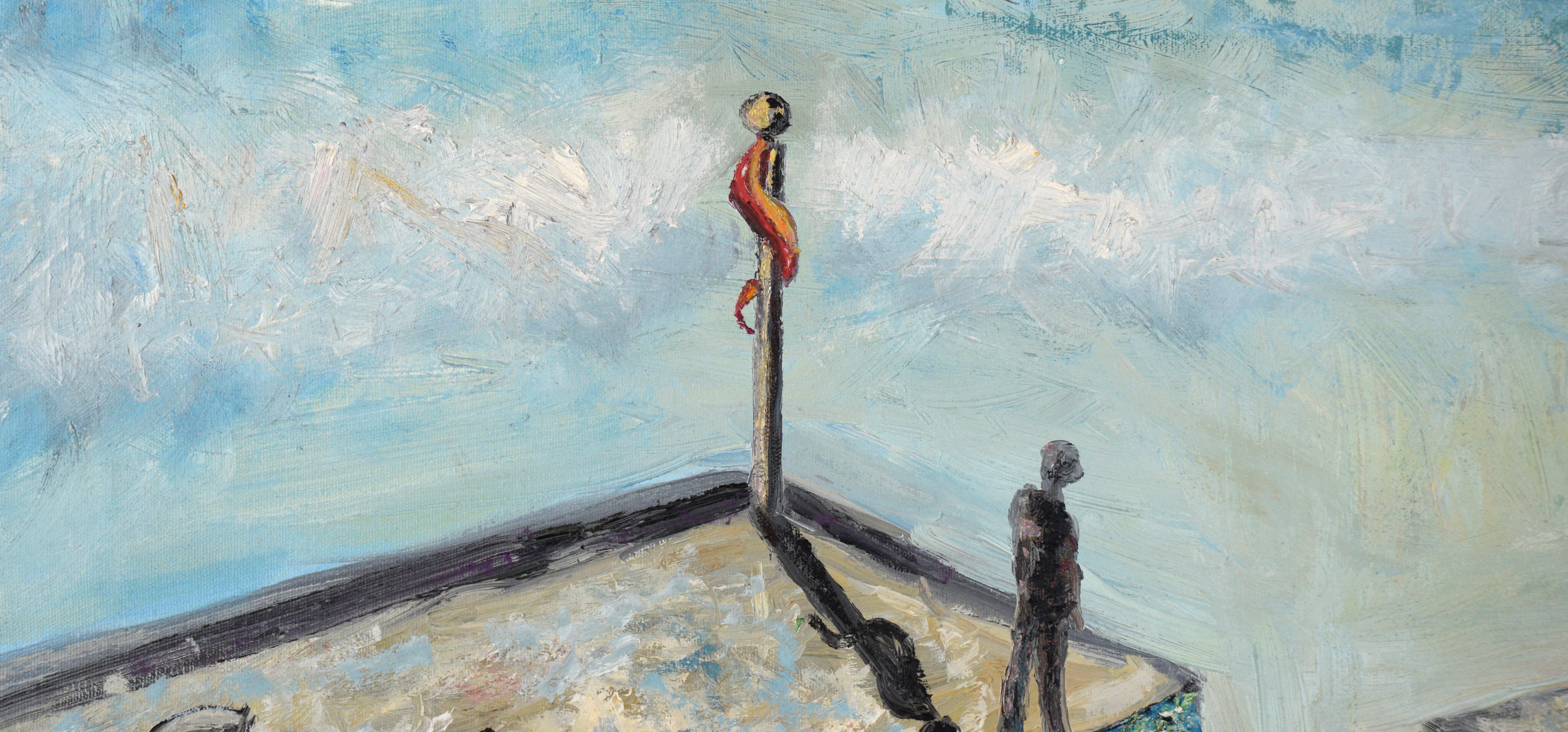 Across the Divide - Composition figurative symbolique de la baie de SF à l'huile sur toile - Painting de Unknown