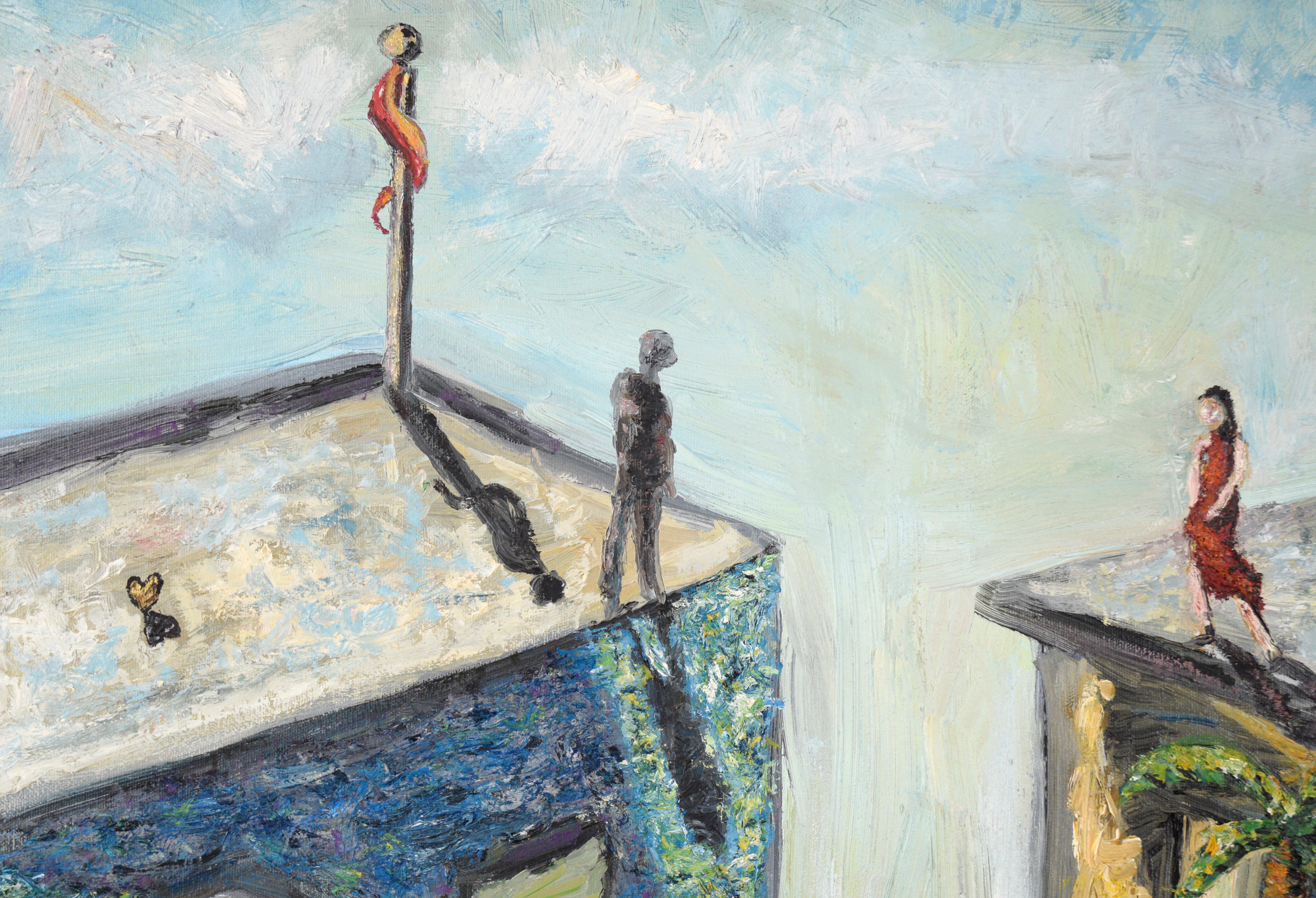 Across the Divide - Composition figurative symbolique de la baie de SF à l'huile sur toile - Contemporain Painting par Unknown
