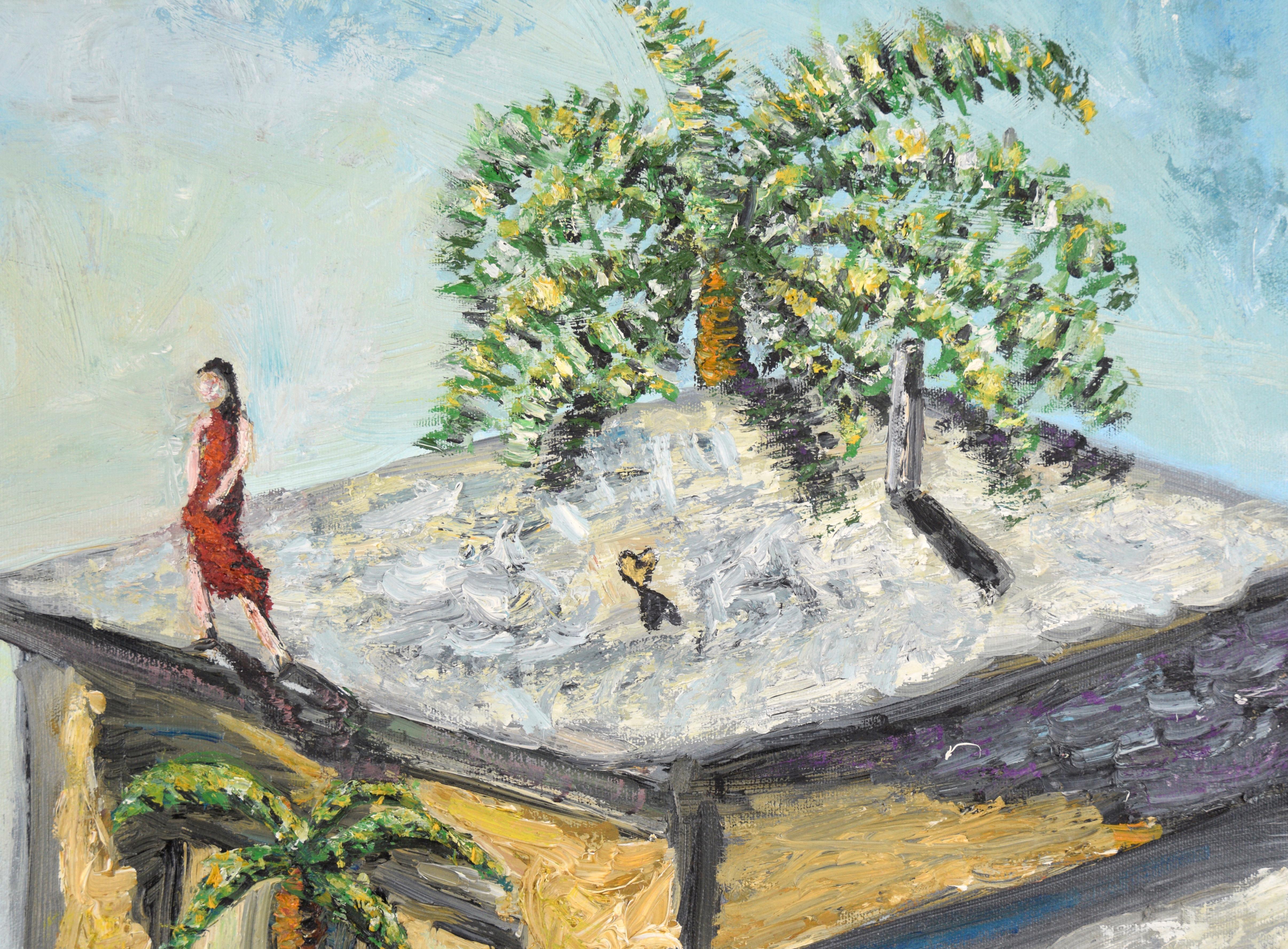Across the Divide - Composition figurative symbolique de la baie de SF à l'huile sur toile

Composition fortement texturée avec des thèmes romantiques par un artiste abstrait inconnu de San Francisco. Deux personnes se tiennent sur les toits