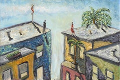 Across the Divide - SF Bay Area Figurative Symbolic Composition in Oil on Canvas