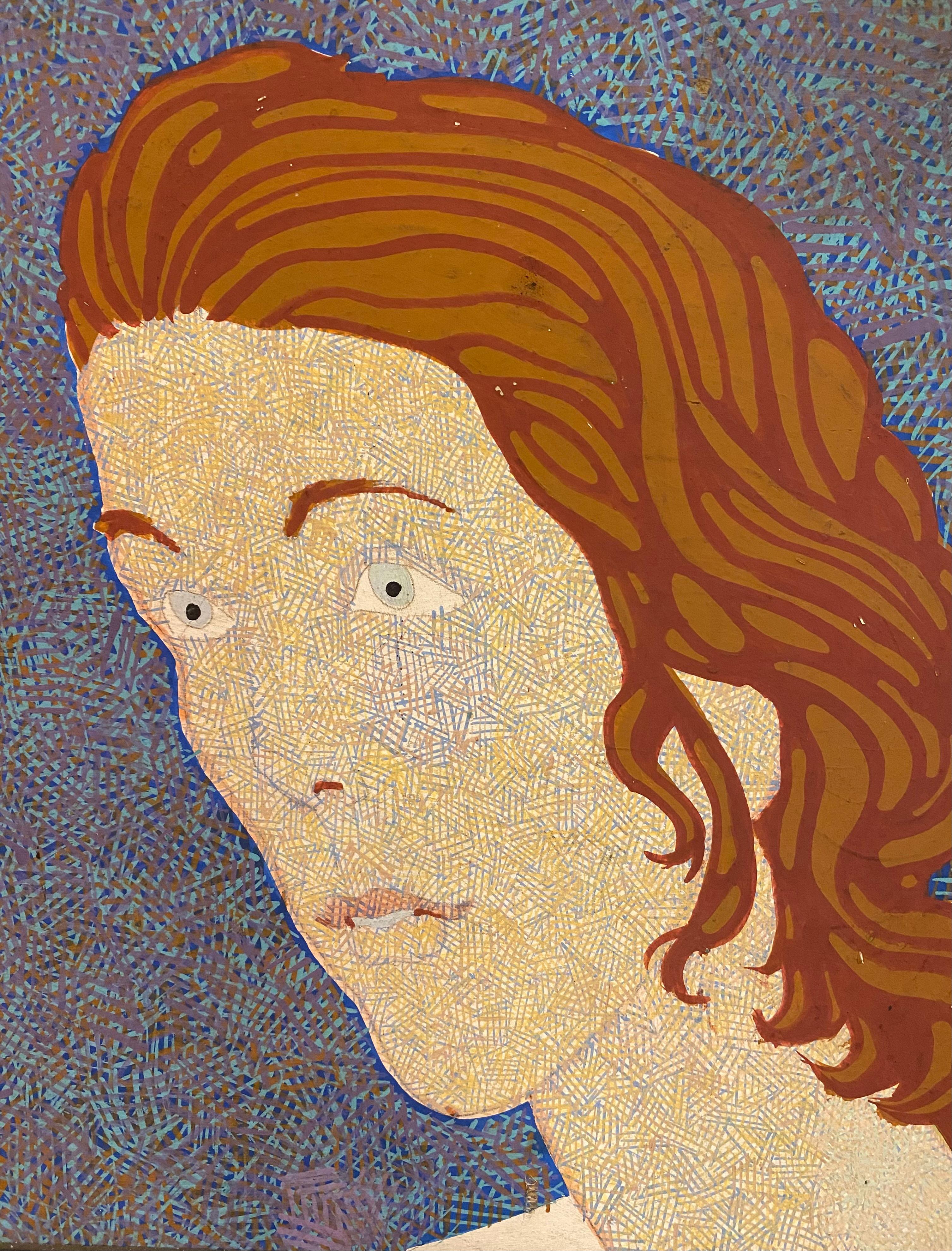 Acrylic Modern Portrait On a Blue Background For Sale 1