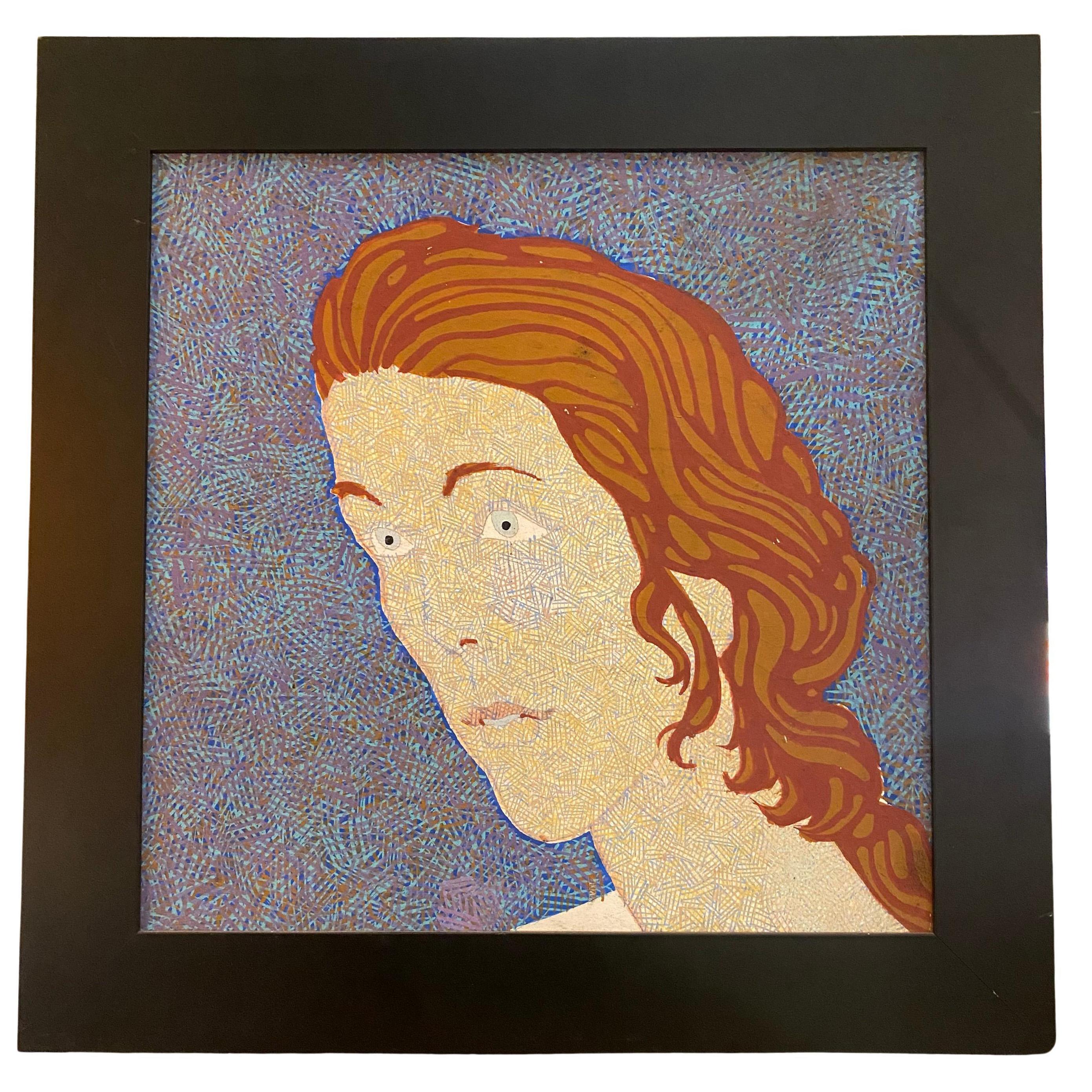 Unknown Portrait Painting - Acrylic Modern Portrait On a Blue Background