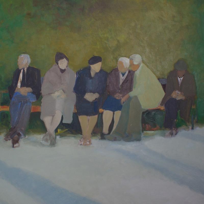 Acrylic on Canvas Painting of a Park Scene - Gray Figurative Painting by Unknown